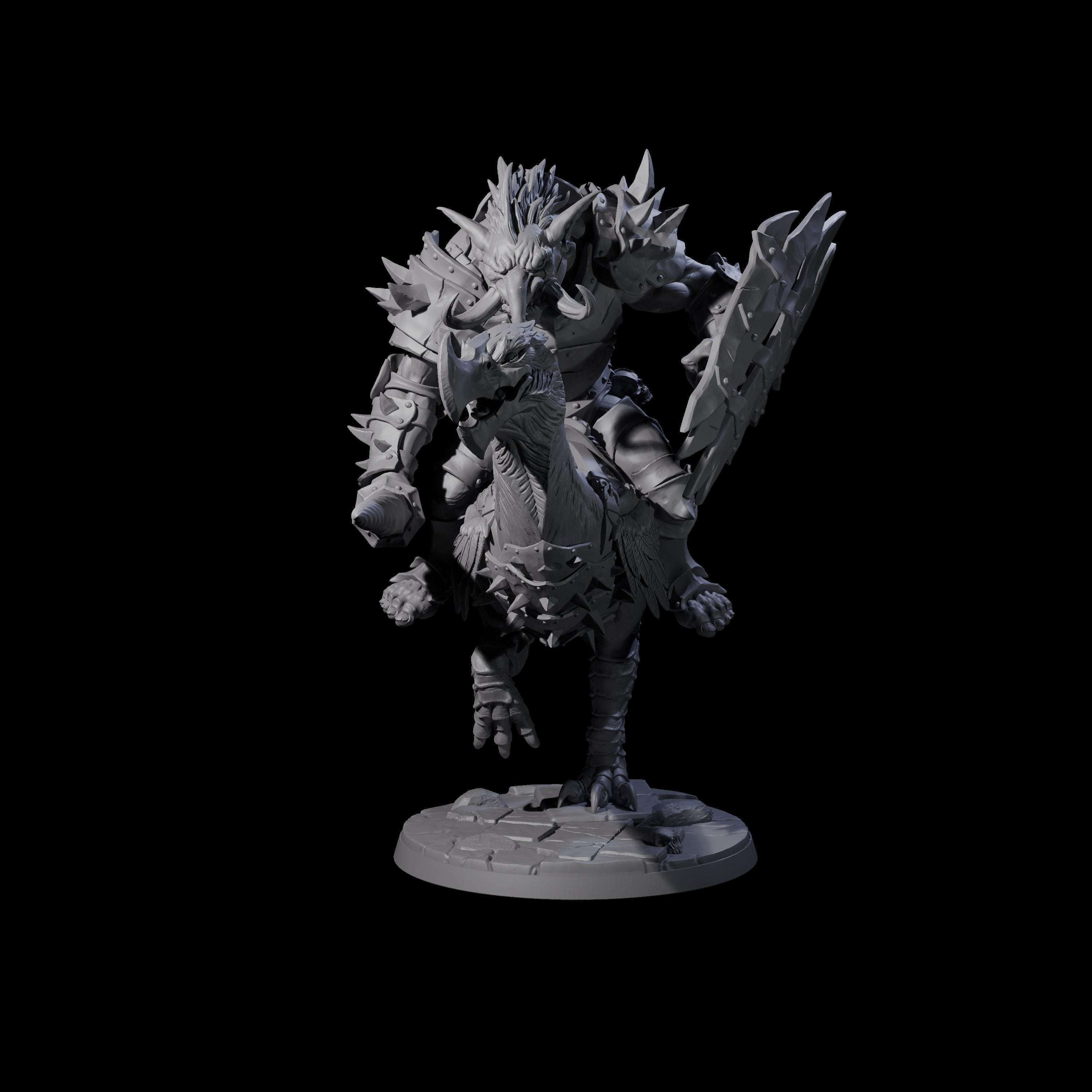 Charging Troll Rider on Axe Beak D Miniature for Dungeons and Dragons, Pathfinder or other TTRPGs