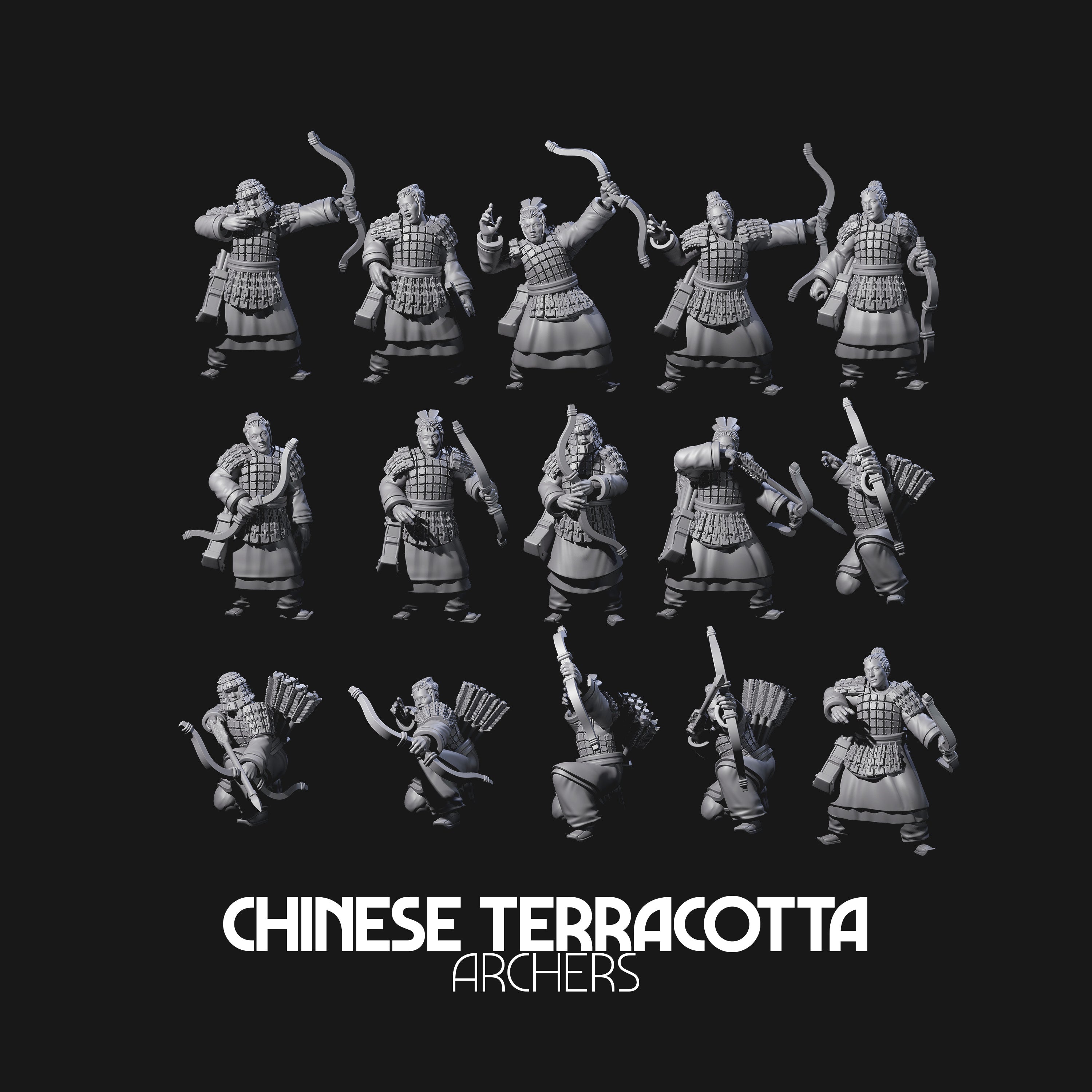 Chinese Dead Eye Terracotta Archers Miniature for Dungeons and Dragons, Pathfinder or other TTRPGs