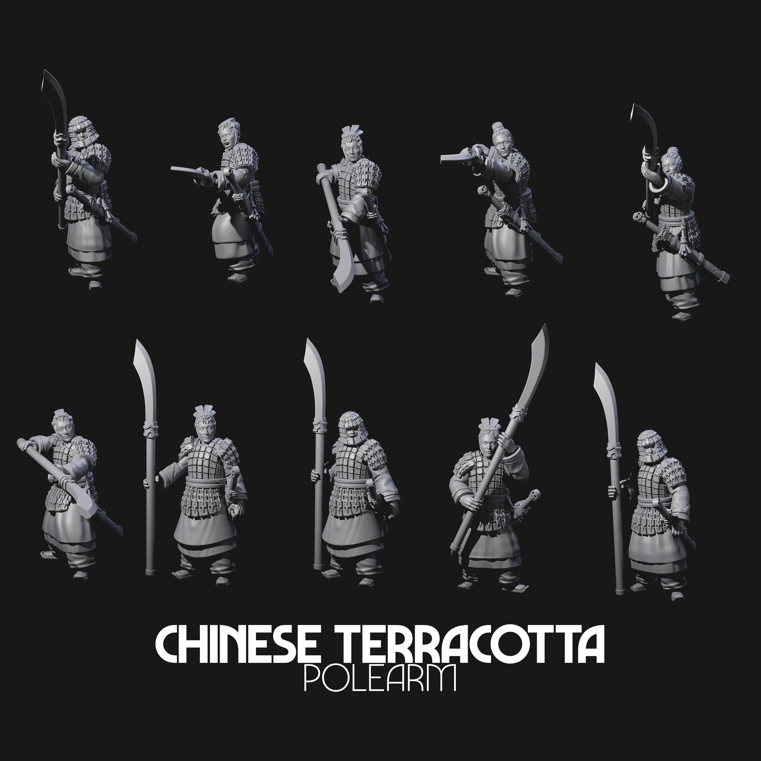 Chinese Terracotta Reaching Polearm Warriors Miniature for Dungeons and Dragons, Pathfinder or other TTRPGs