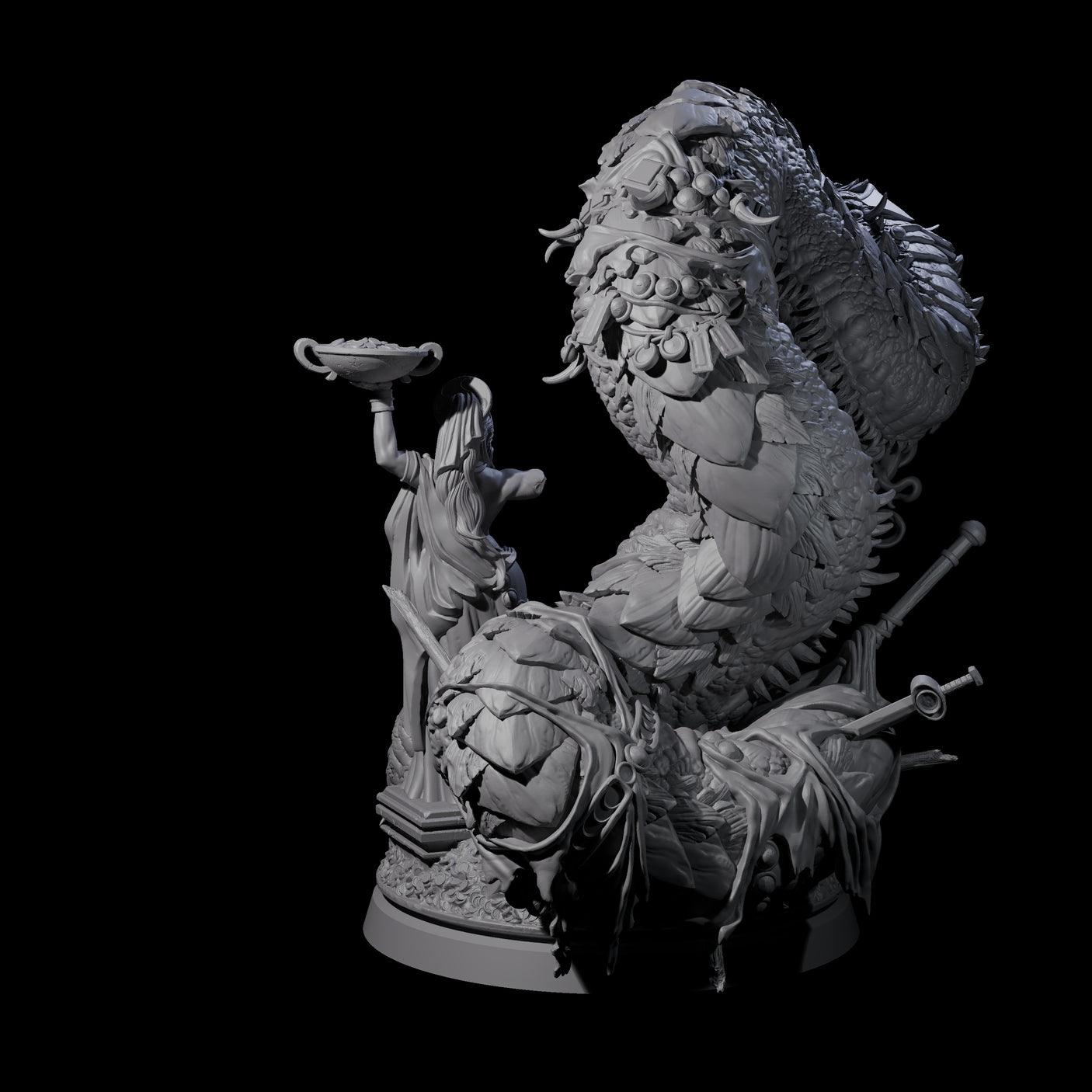 Coiled Ancient Linnorm Miniature for Dungeons and Dragons, Pathfinder or other TTRPGs