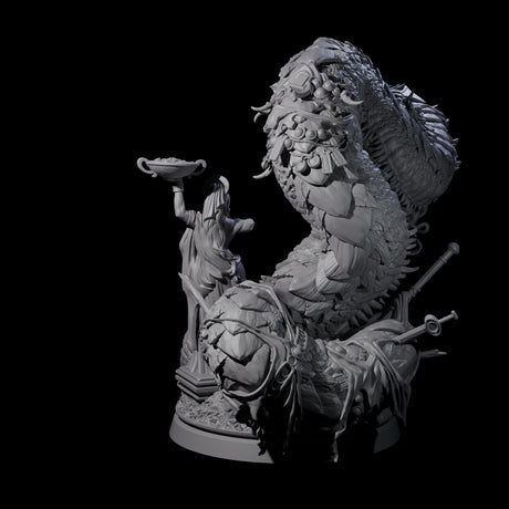 Coiled Ancient Linnorm Miniature for Dungeons and Dragons, Pathfinder or other TTRPGs