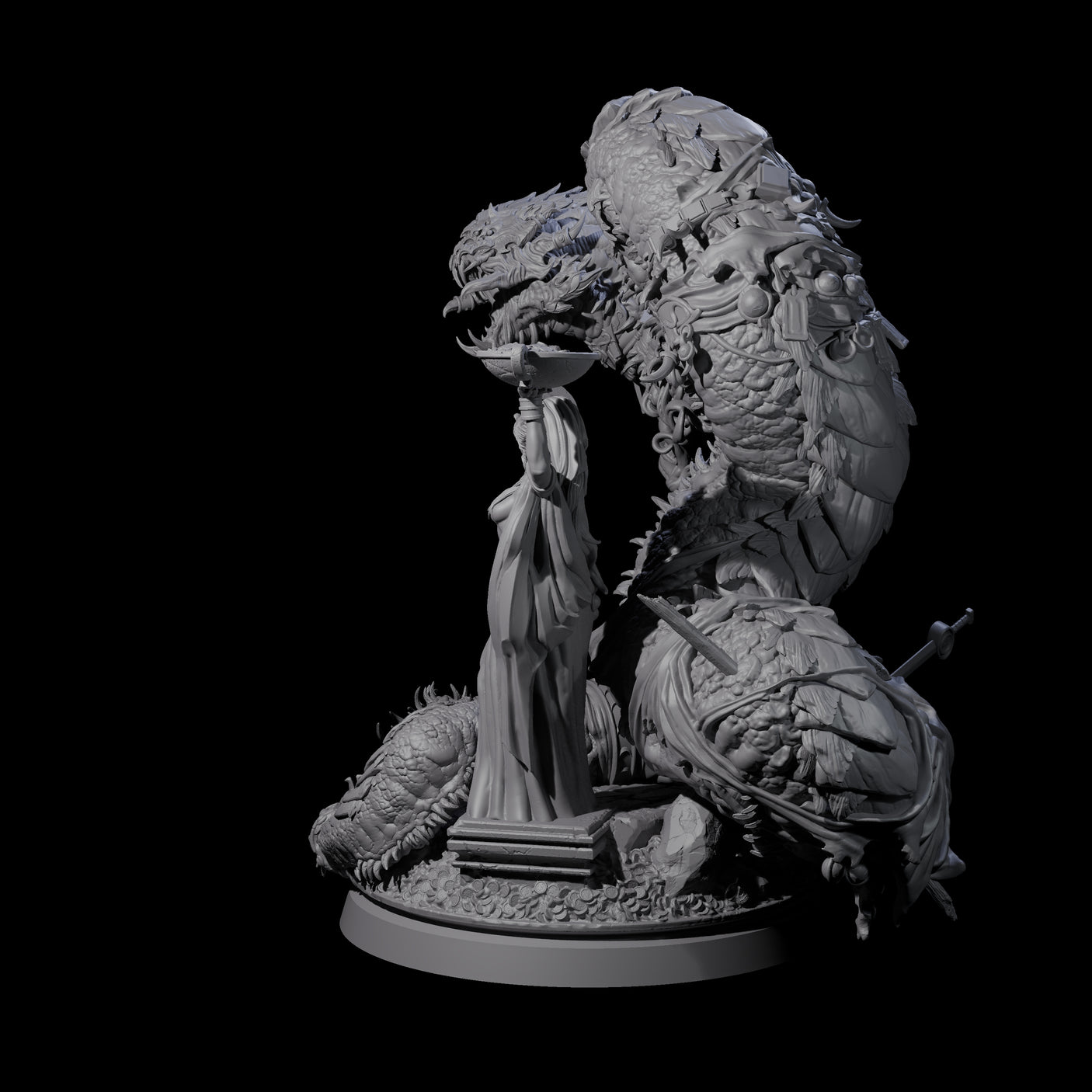Coiled Ancient Linnorm Miniature for Dungeons and Dragons, Pathfinder or other TTRPGs