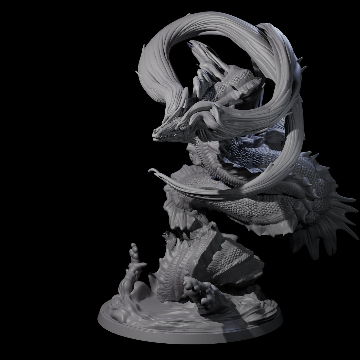 Coiled Lung Dragon Miniature for Dungeons and Dragons, Pathfinder or other TTRPGs