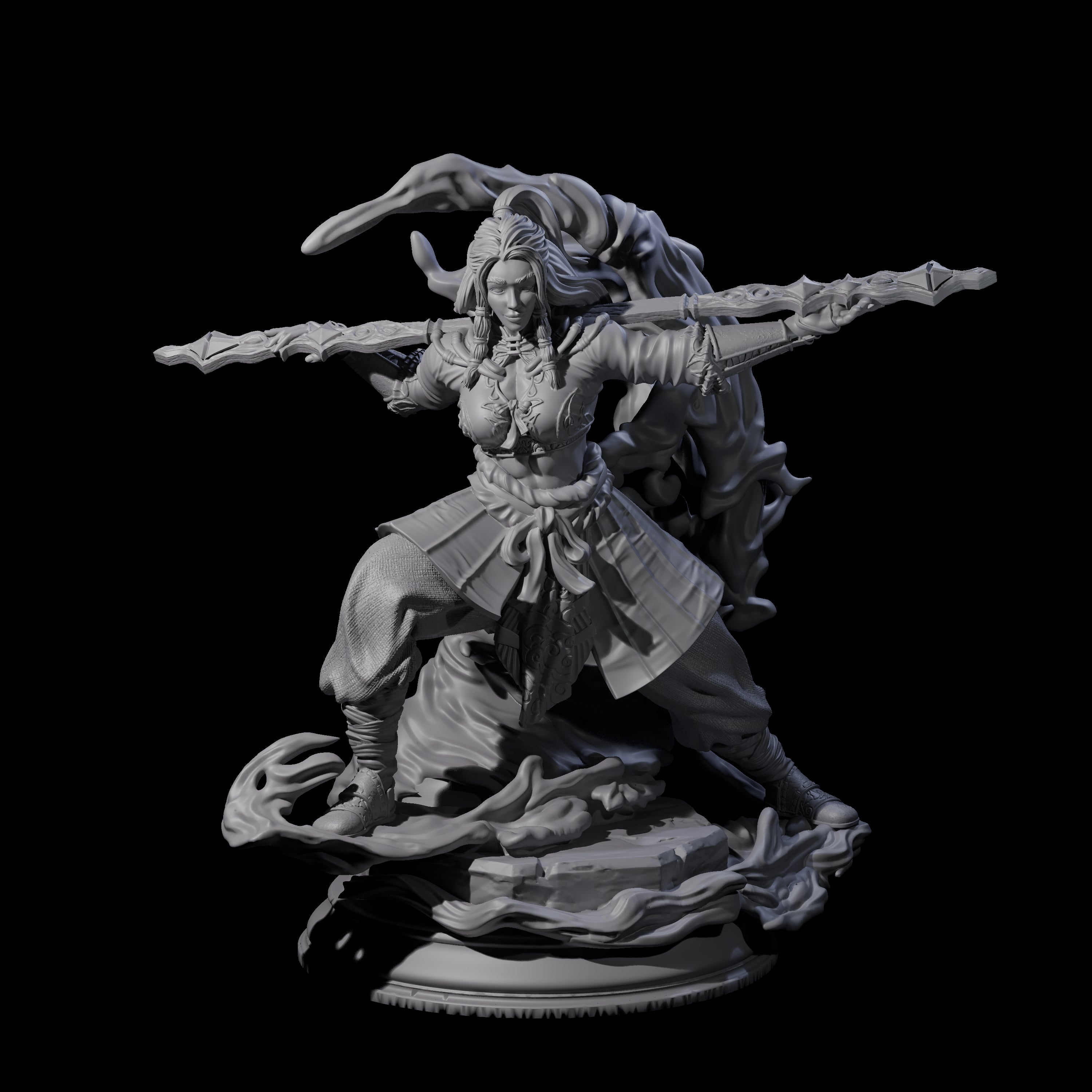 Crashing Water Elemental Monk Miniature for Dungeons and Dragons, Pathfinder or other TTRPGs