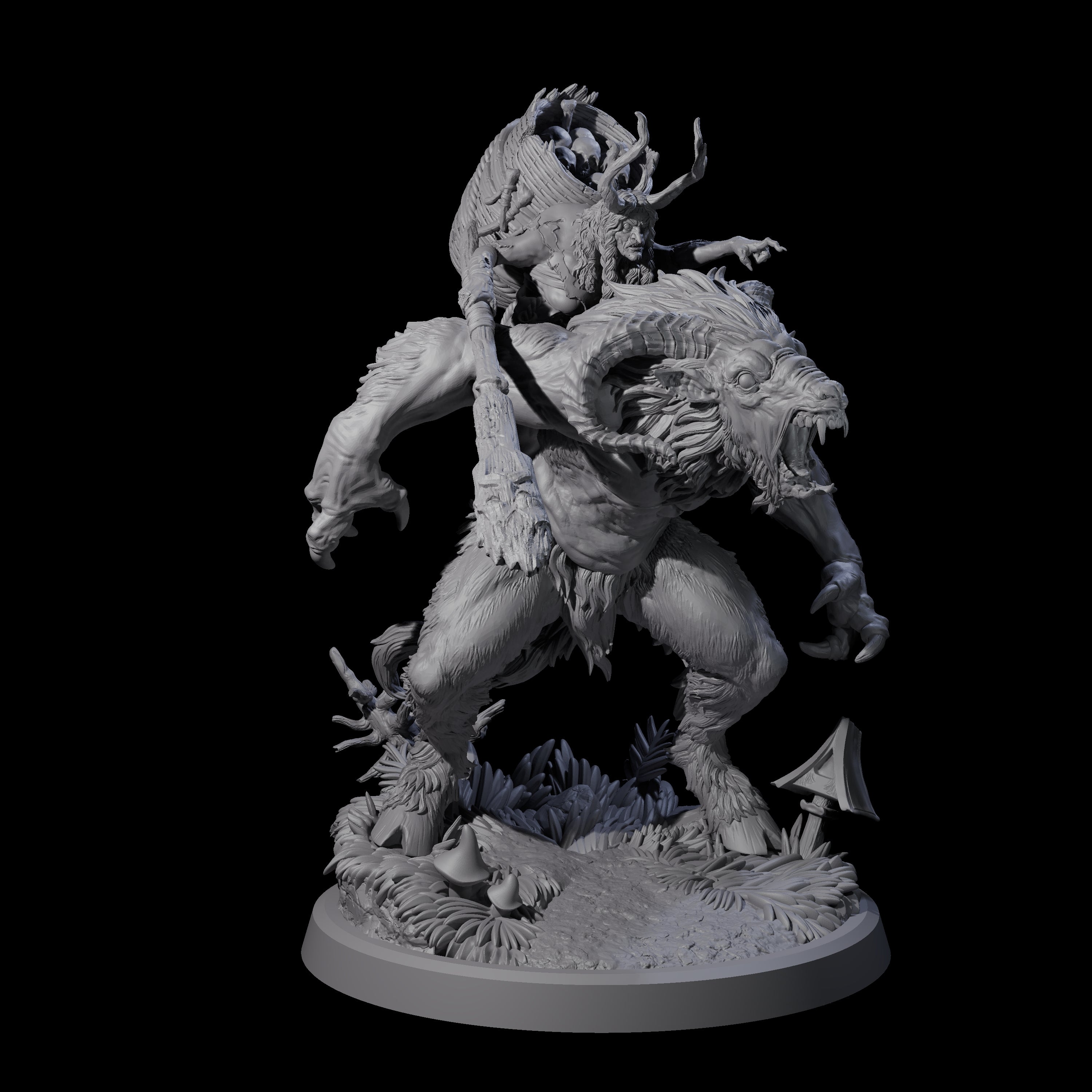 Crazed Forest Hag riding a Beast Miniature for Dungeons and Dragons, Pathfinder or other TTRPGs