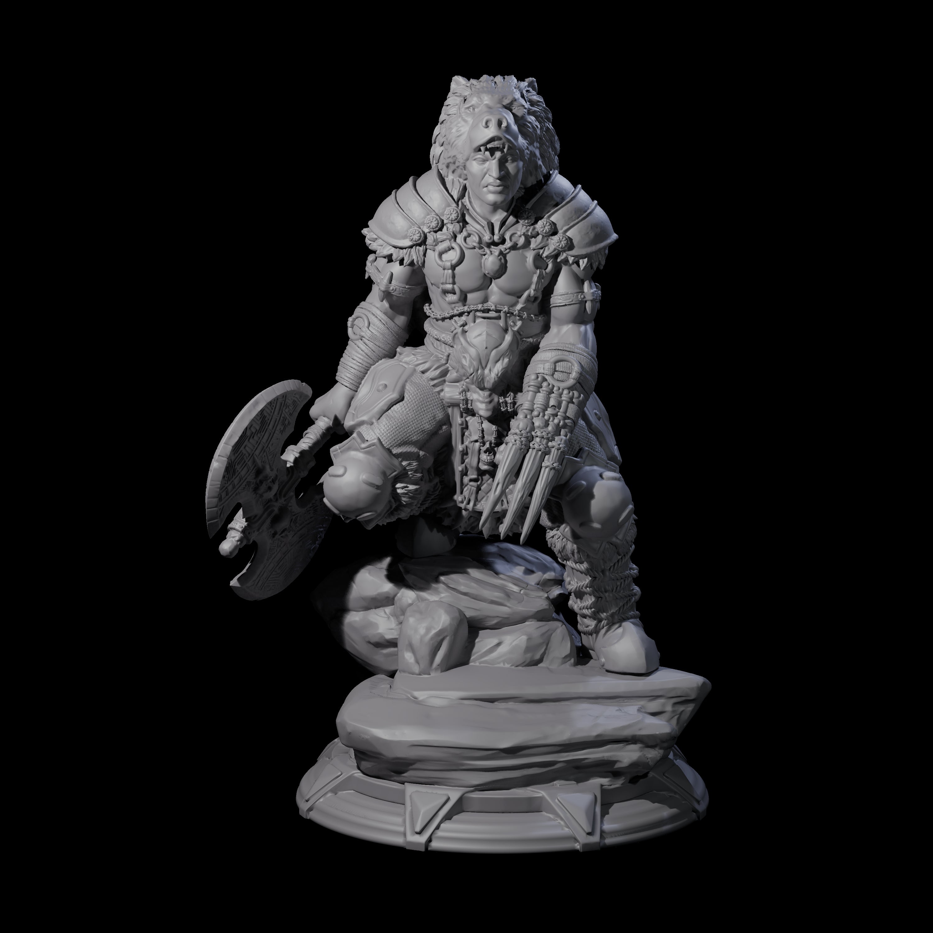 Crouching Barbarian Miniature for Dungeons and Dragons, Pathfinder or other TTRPGs