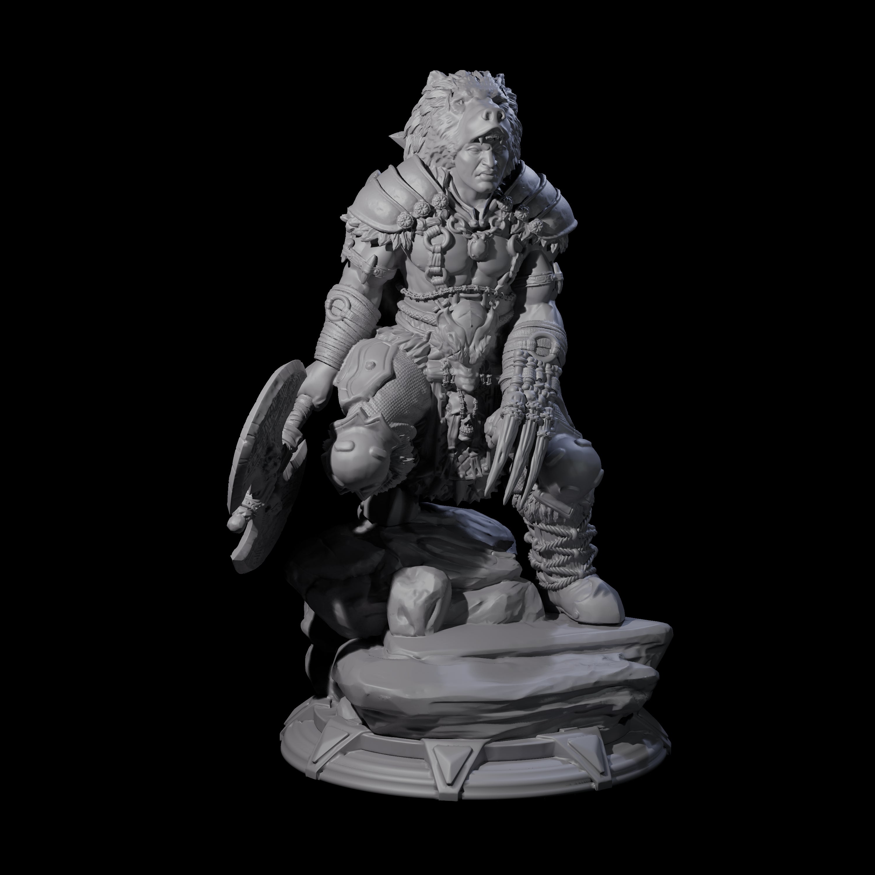 Crouching Barbarian Miniature for Dungeons and Dragons, Pathfinder or other TTRPGs