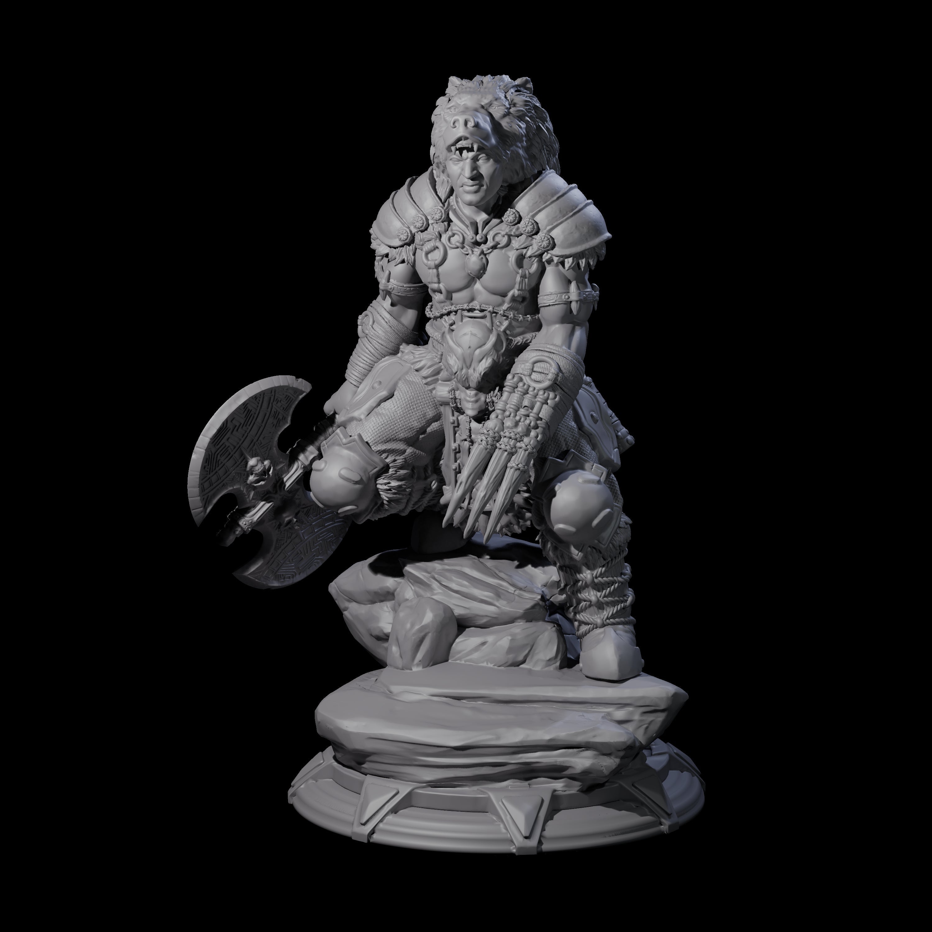 Crouching Barbarian Miniature for Dungeons and Dragons, Pathfinder or other TTRPGs