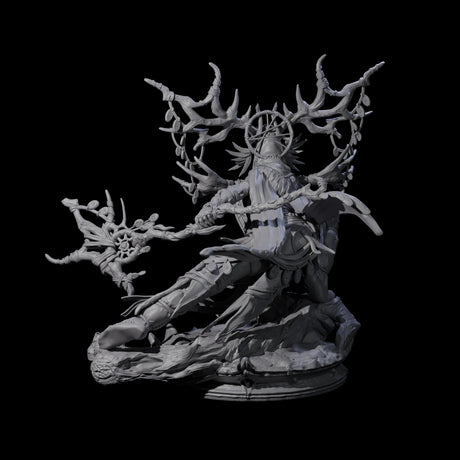 Crouching Dark Elf Master Druid Miniature for Dungeons and Dragons, Pathfinder or other TTRPGs