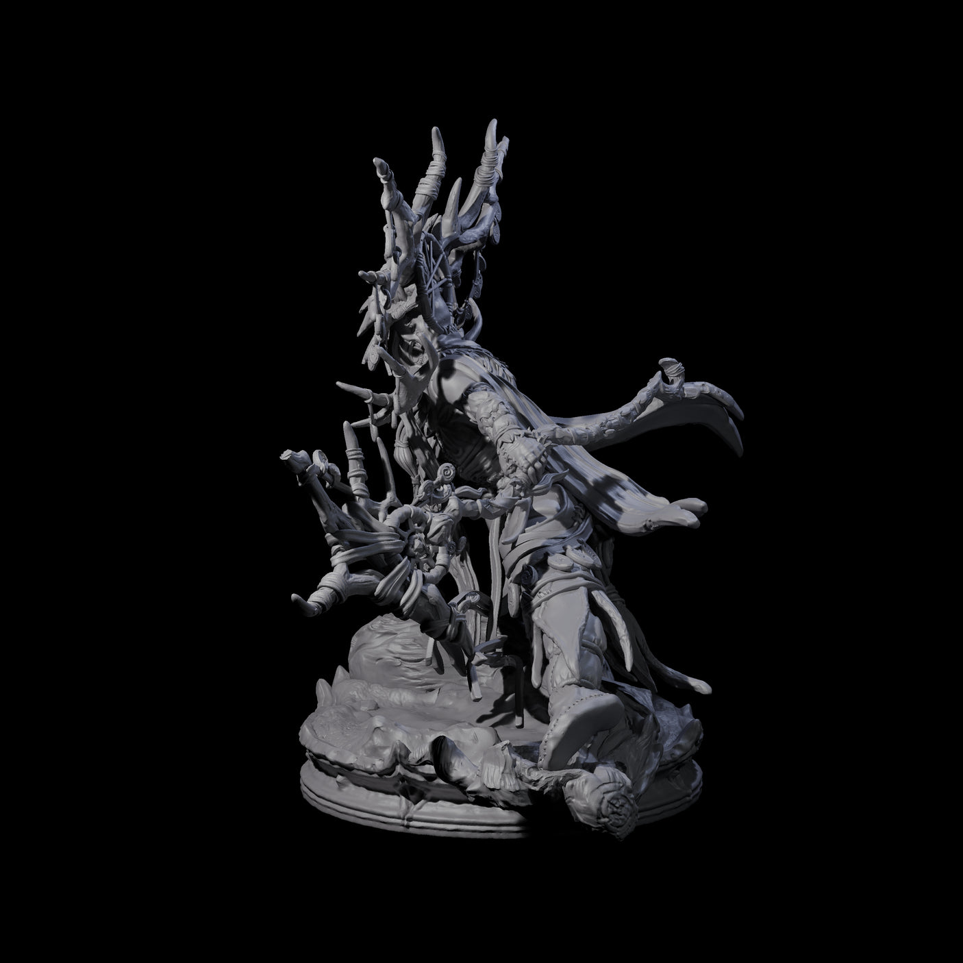 Crouching Dark Elf Master Druid Miniature for Dungeons and Dragons, Pathfinder or other TTRPGs