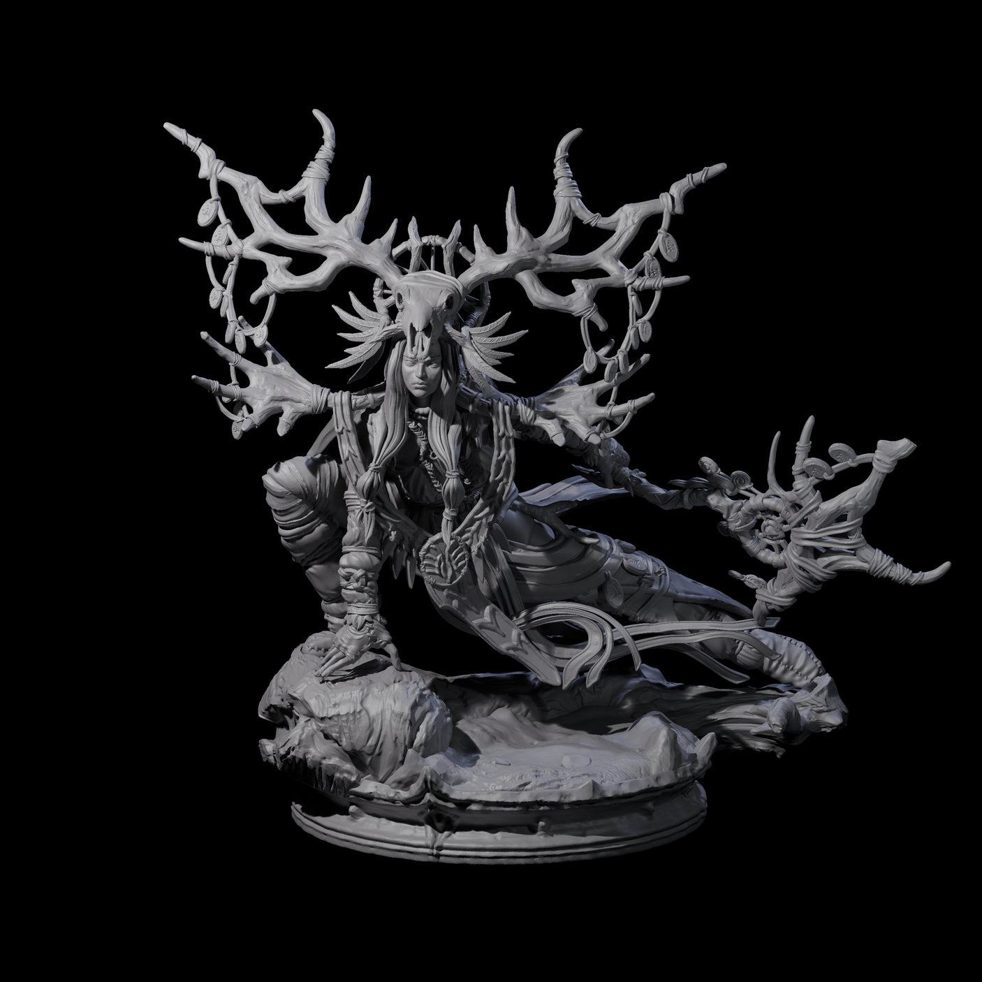 Crouching Dark Elf Master Druid Miniature for Dungeons and Dragons, Pathfinder or other TTRPGs