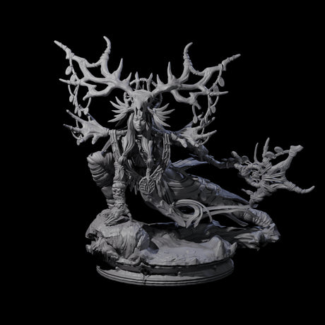 Crouching Dark Elf Master Druid Miniature for Dungeons and Dragons, Pathfinder or other TTRPGs