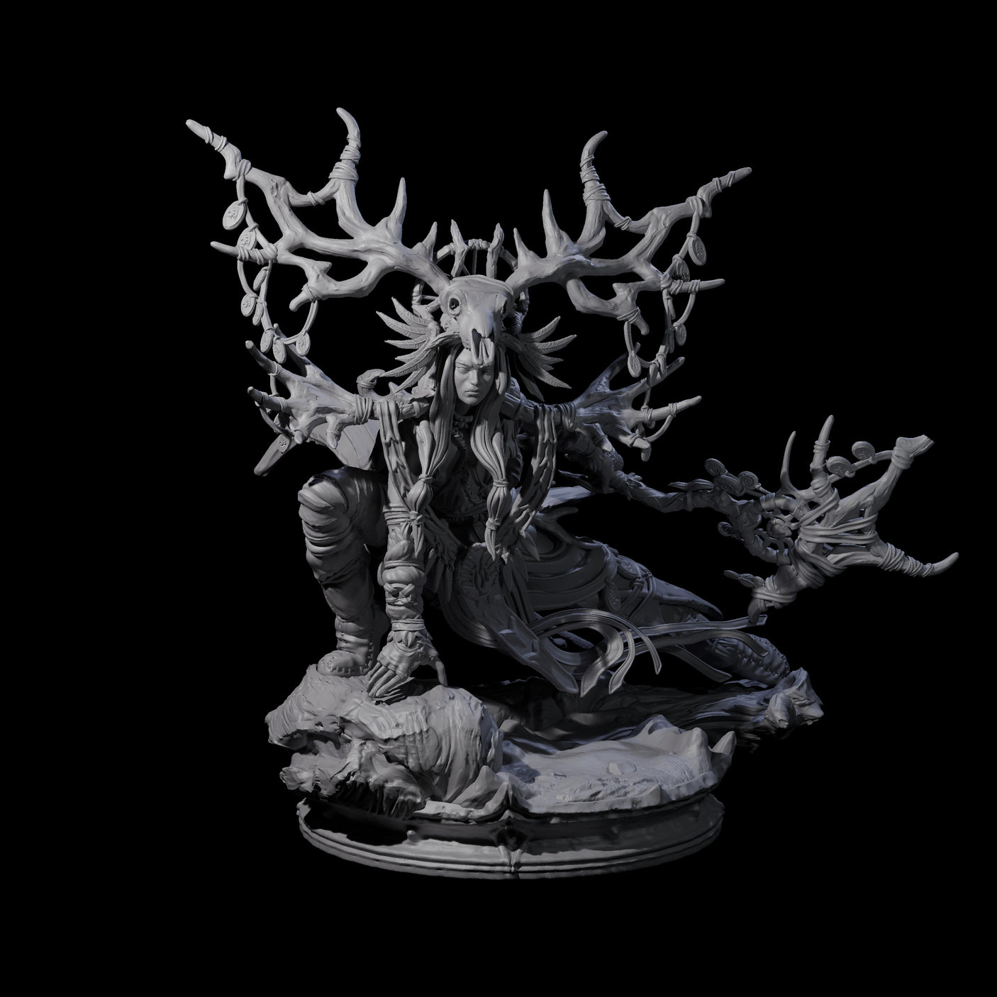 Crouching Dark Elf Master Druid Miniature for Dungeons and Dragons, Pathfinder or other TTRPGs