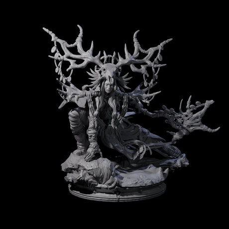 Crouching Dark Elf Master Druid Miniature for Dungeons and Dragons, Pathfinder or other TTRPGs