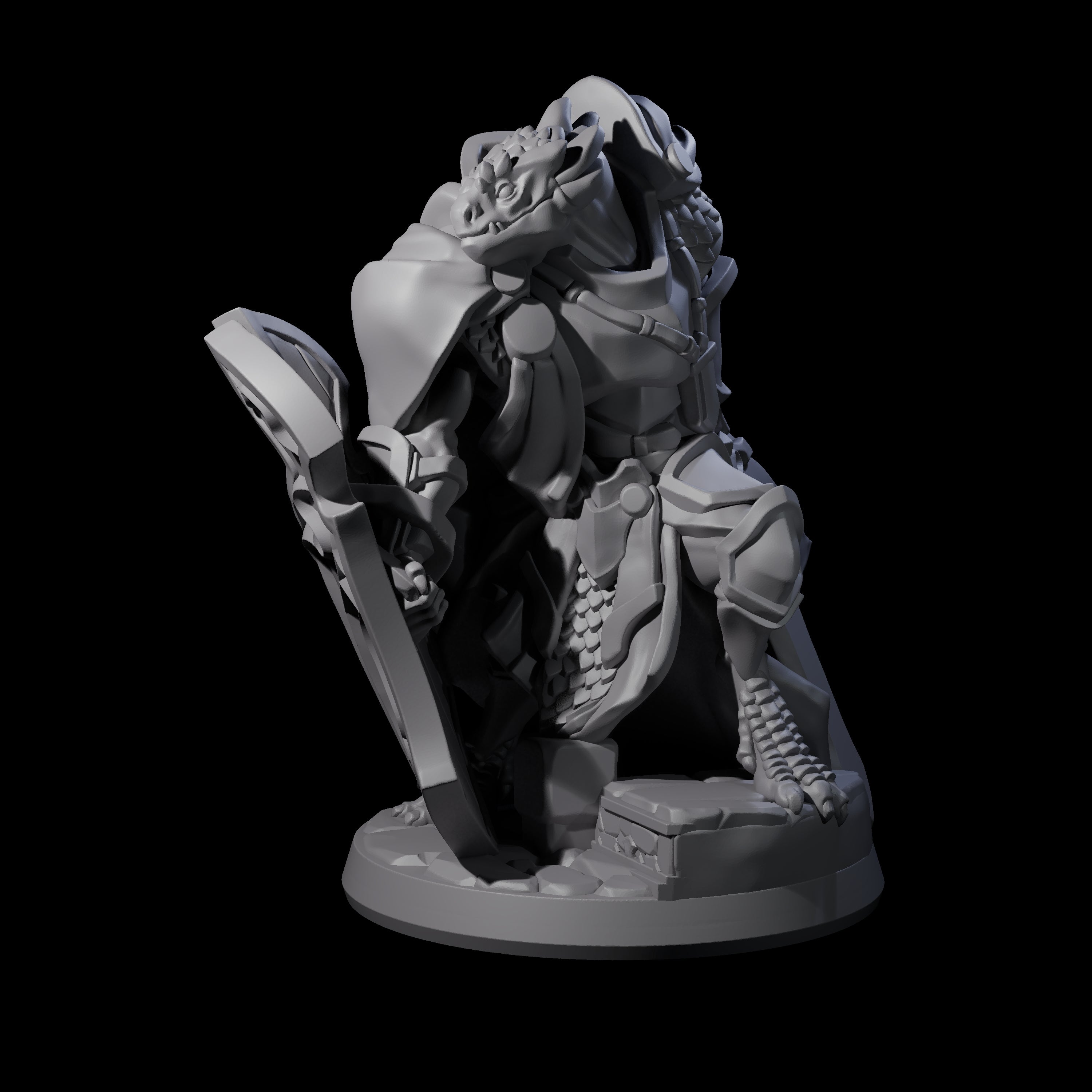 Crouching Dragonborn Paladin Miniature for Dungeons and Dragons, Pathfinder or other TTRPGs