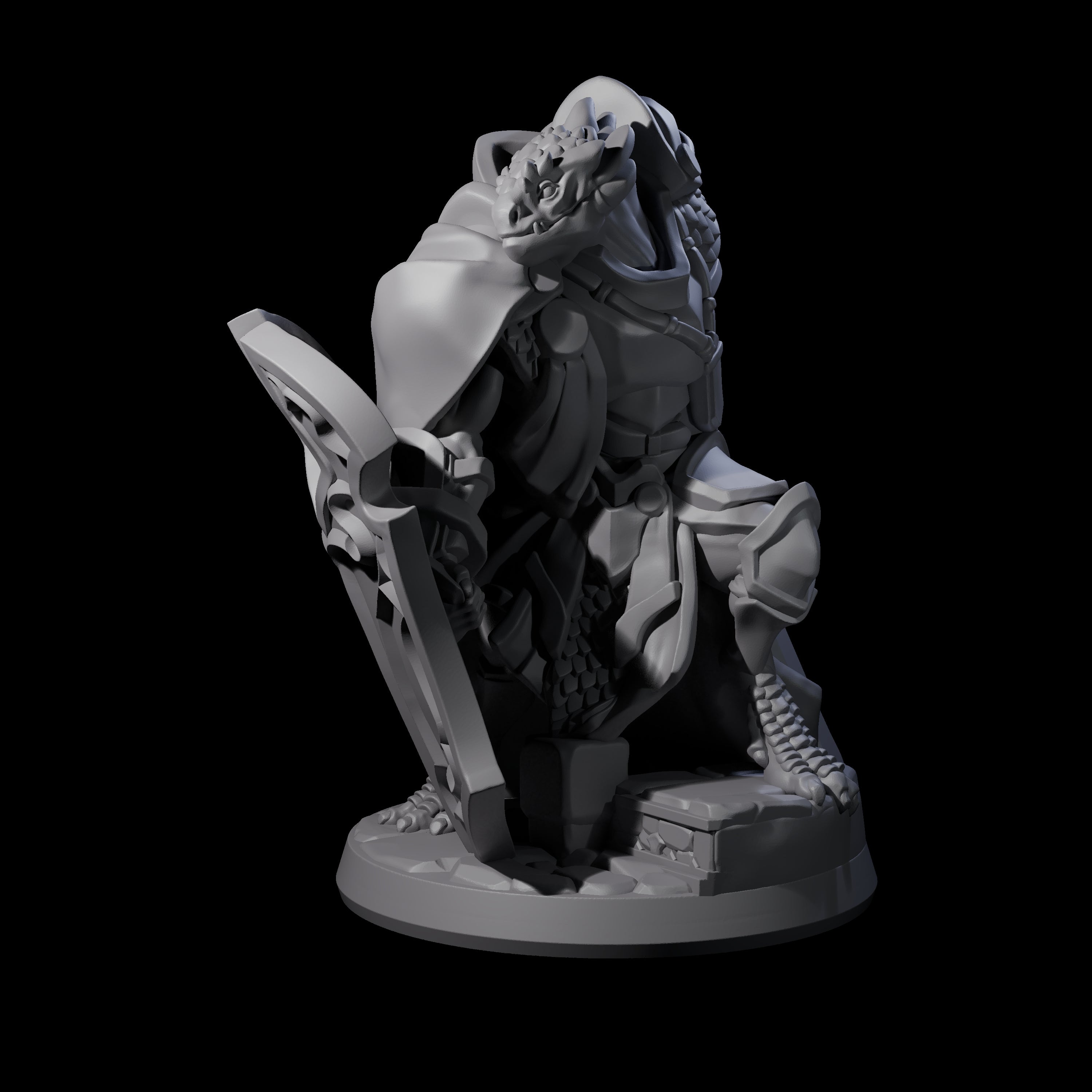 Crouching Dragonborn Paladin Miniature for Dungeons and Dragons, Pathfinder or other TTRPGs