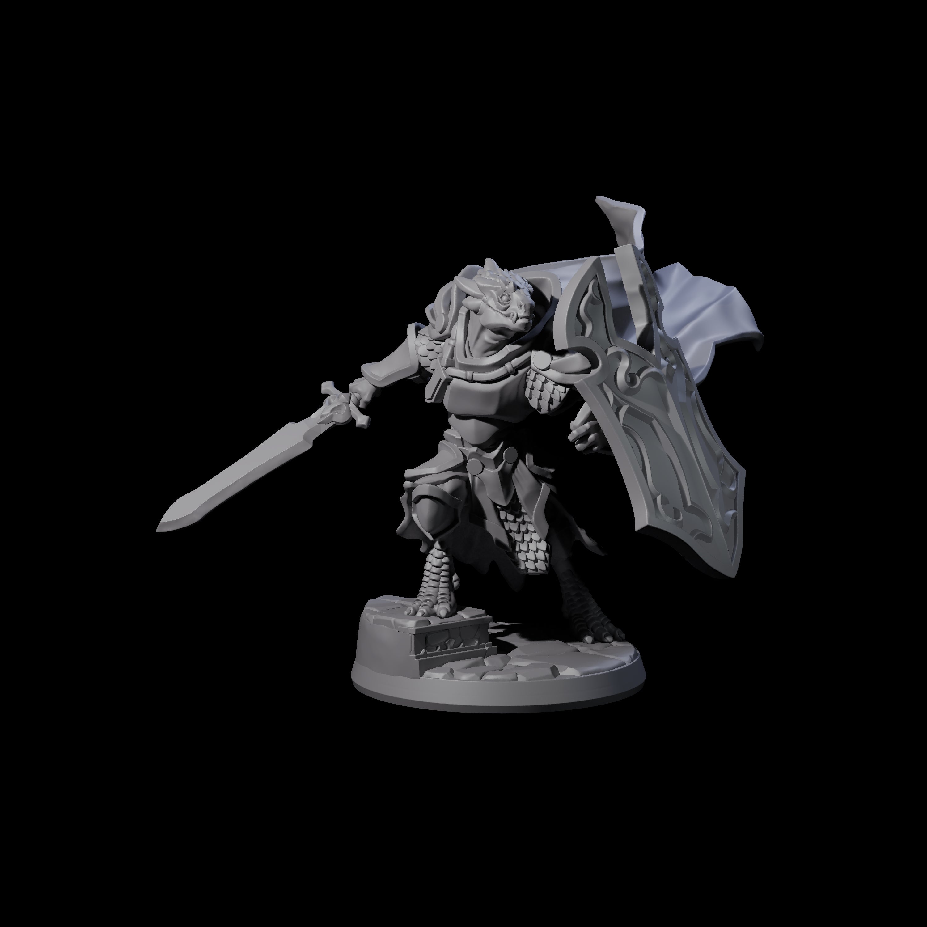 Crouching Dragonborn Paladin Miniature for Dungeons and Dragons, Pathfinder or other TTRPGs