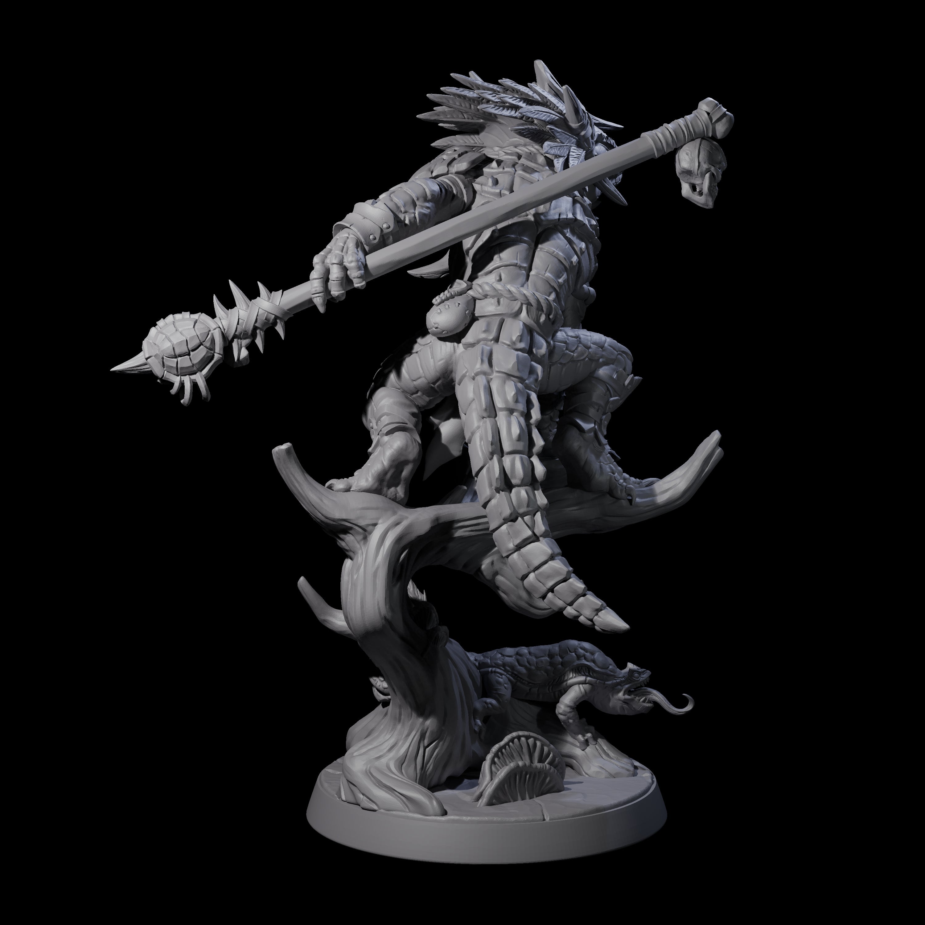 Crouching Lizardfolk Shaman Miniature for Dungeons and Dragons, Pathfinder or other TTRPGs