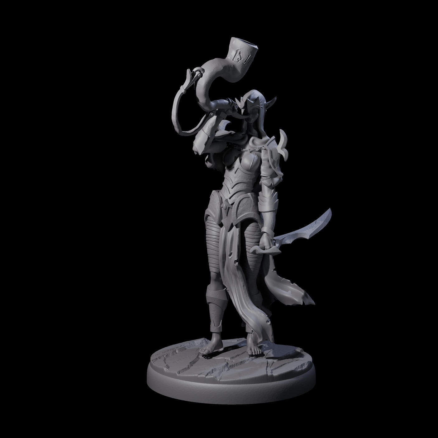 Dark Elf Trumpteer C Miniature for Dungeons and Dragons, Pathfinder or other TTRPGs