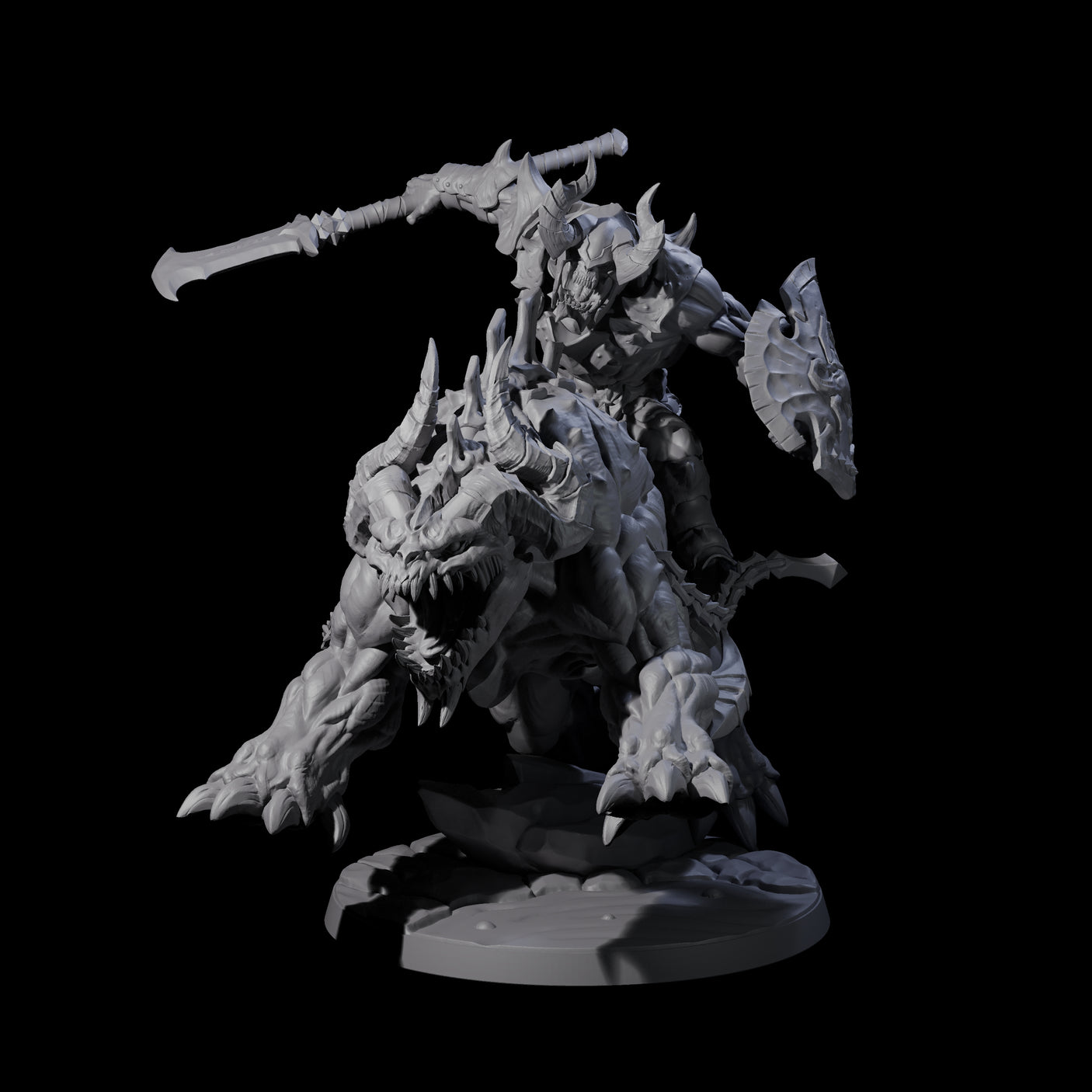 Demonic Ravager riding Hellhound A Miniature for Dungeons and Dragons, Pathfinder or other TTRPGs