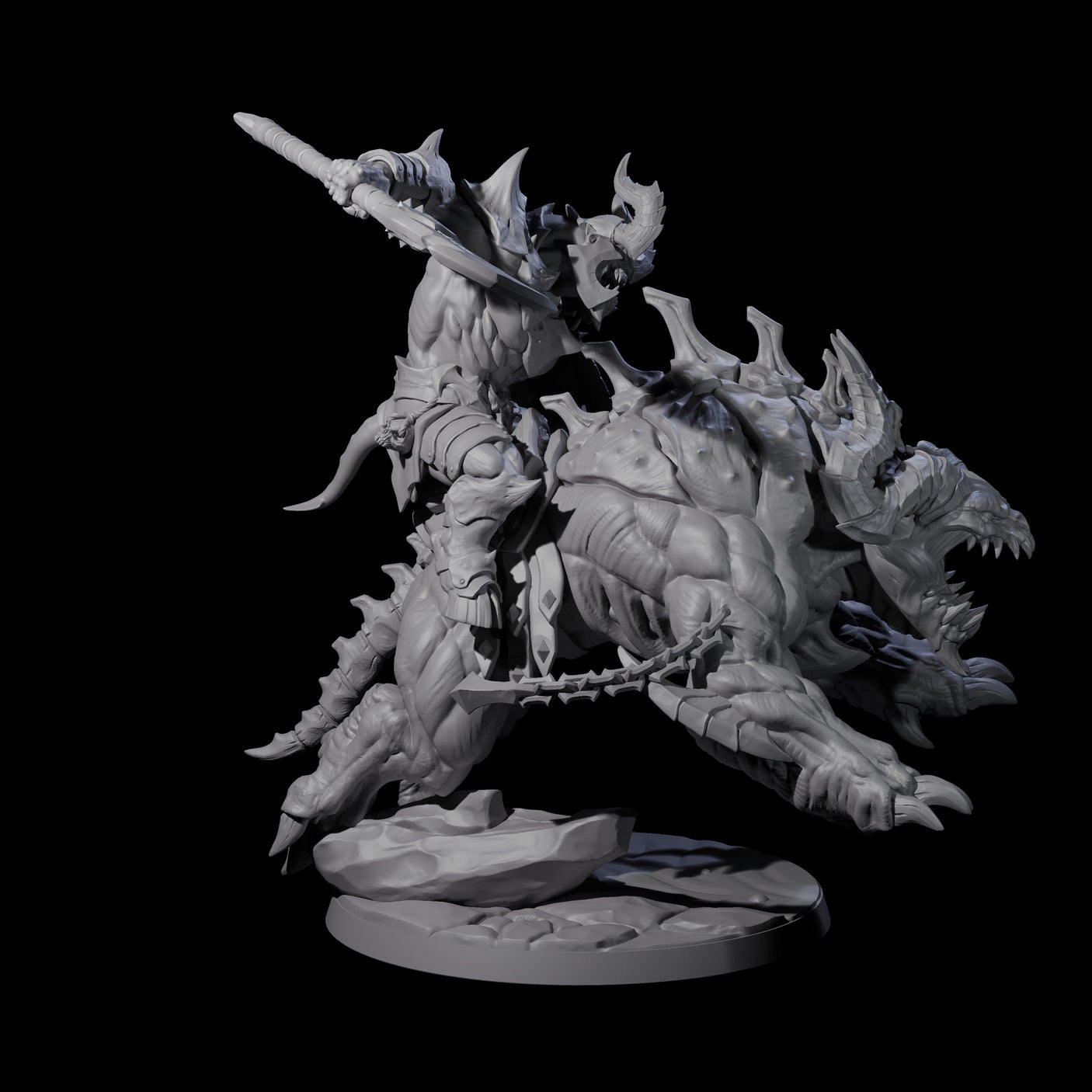 Demonic Ravager riding Hellhound A Miniature for Dungeons and Dragons, Pathfinder or other TTRPGs