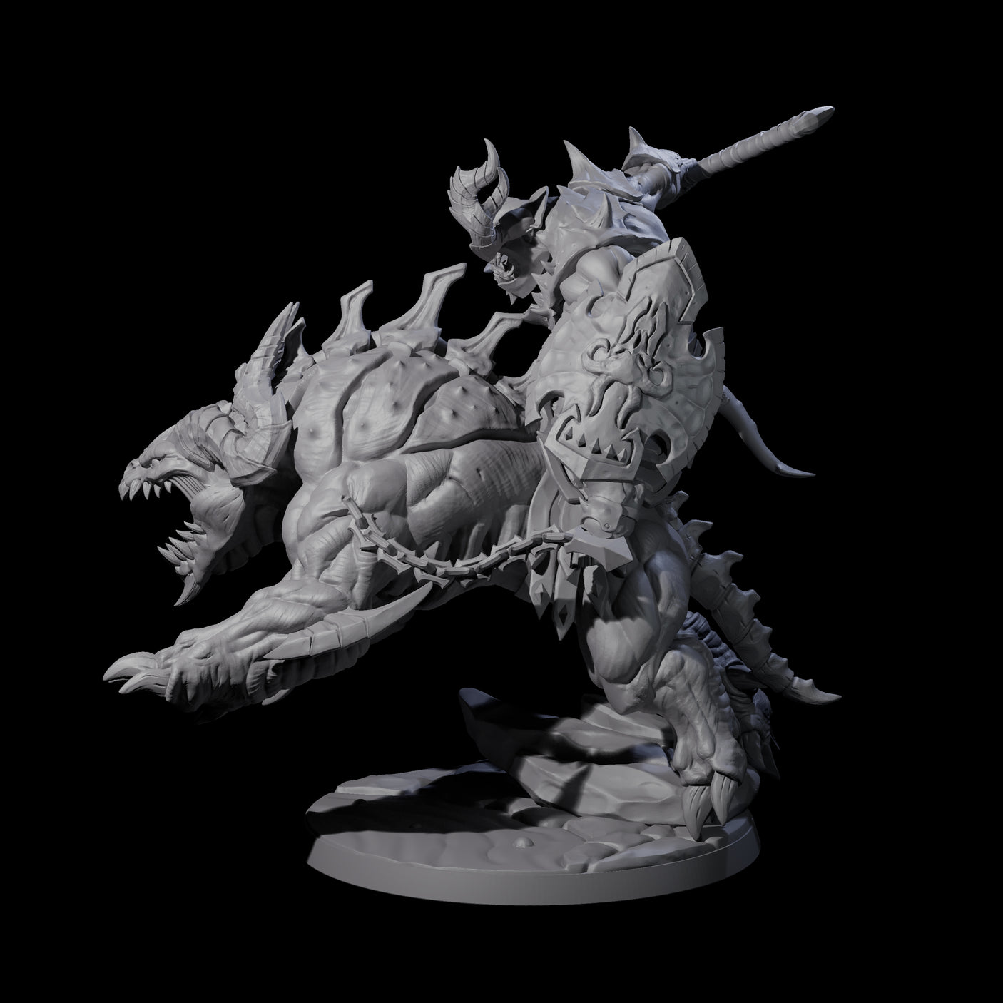 Demonic Ravager riding Hellhound A Miniature for Dungeons and Dragons, Pathfinder or other TTRPGs