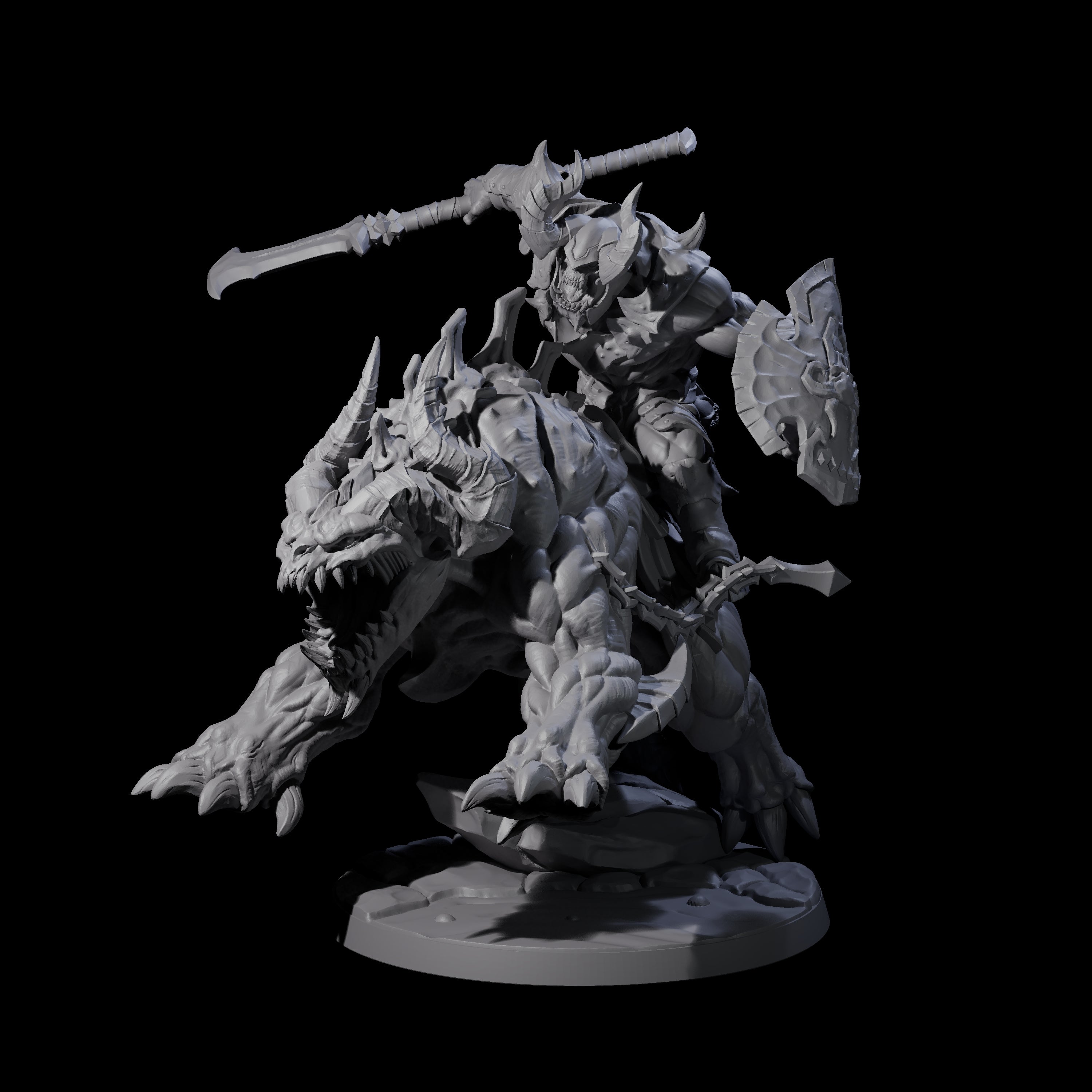 Demonic Ravager riding Hellhound A Miniature for Dungeons and Dragons, Pathfinder or other TTRPGs