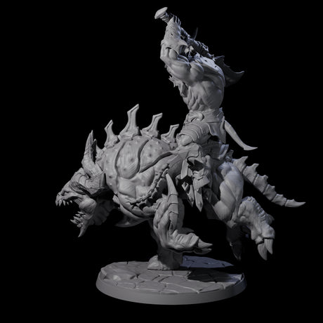 Demonic Ravager riding Hellhound B Miniature for Dungeons and Dragons, Pathfinder or other TTRPGs