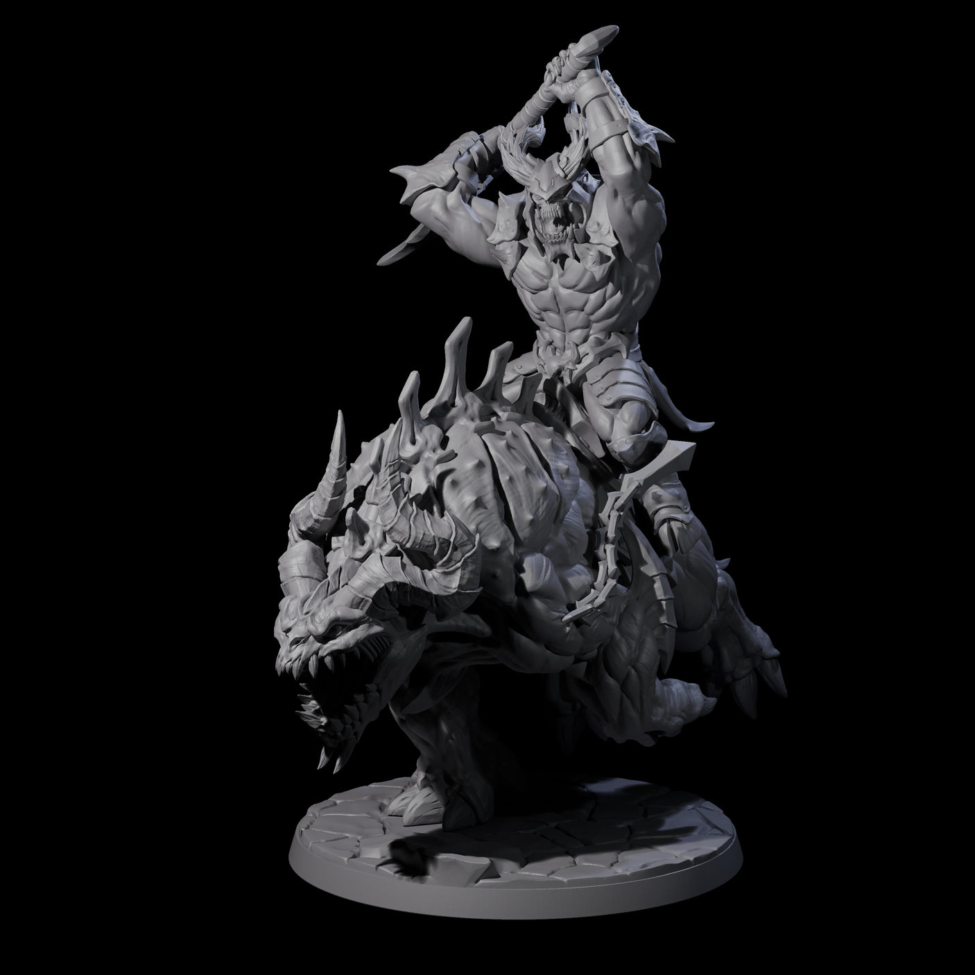 Demonic Ravager riding Hellhound B Miniature for Dungeons and Dragons, Pathfinder or other TTRPGs