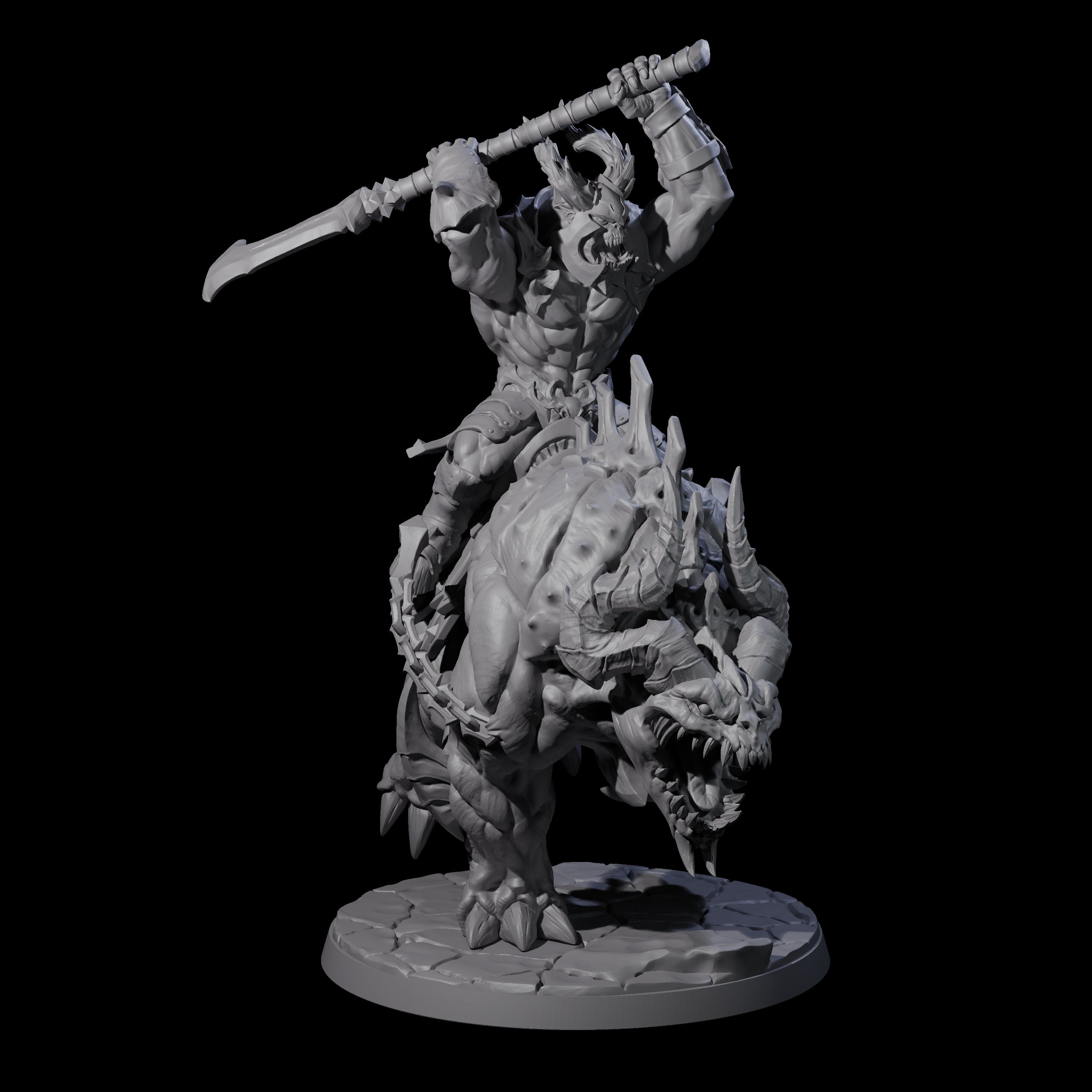 Demonic Ravager riding Hellhound B Miniature for Dungeons and Dragons, Pathfinder or other TTRPGs
