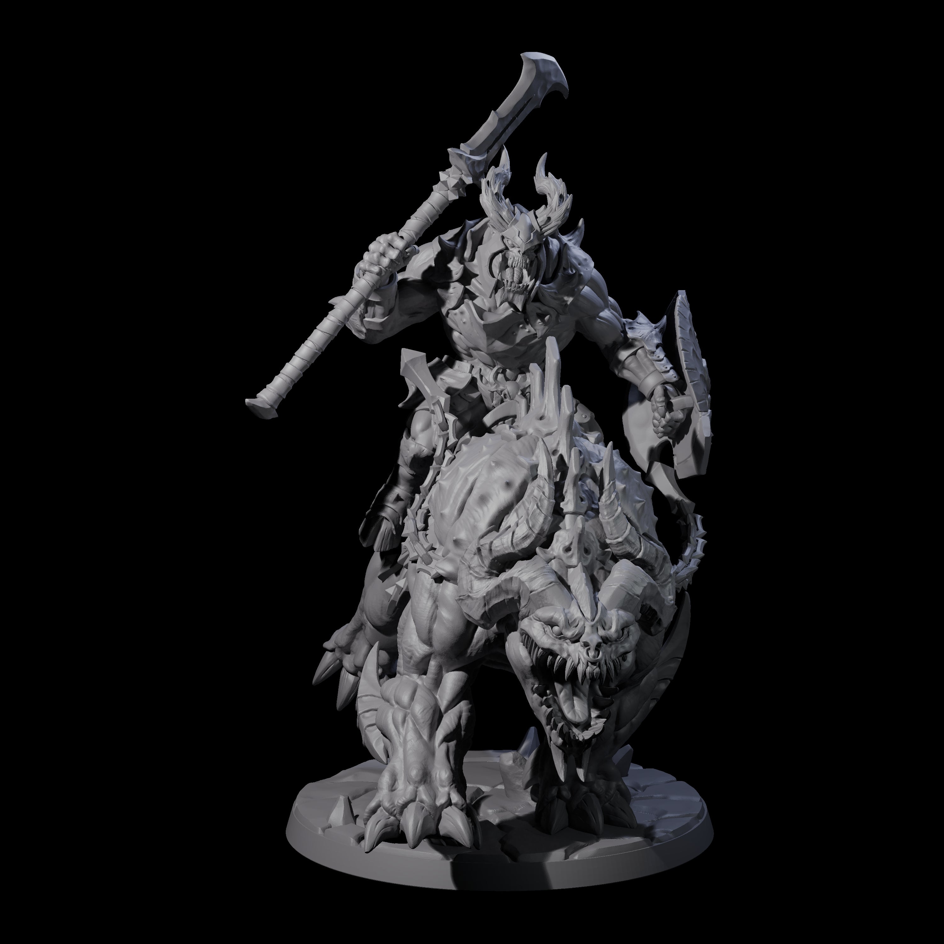 Demonic Ravager riding Hellhound C Miniature for Dungeons and Dragons, Pathfinder or other TTRPGs