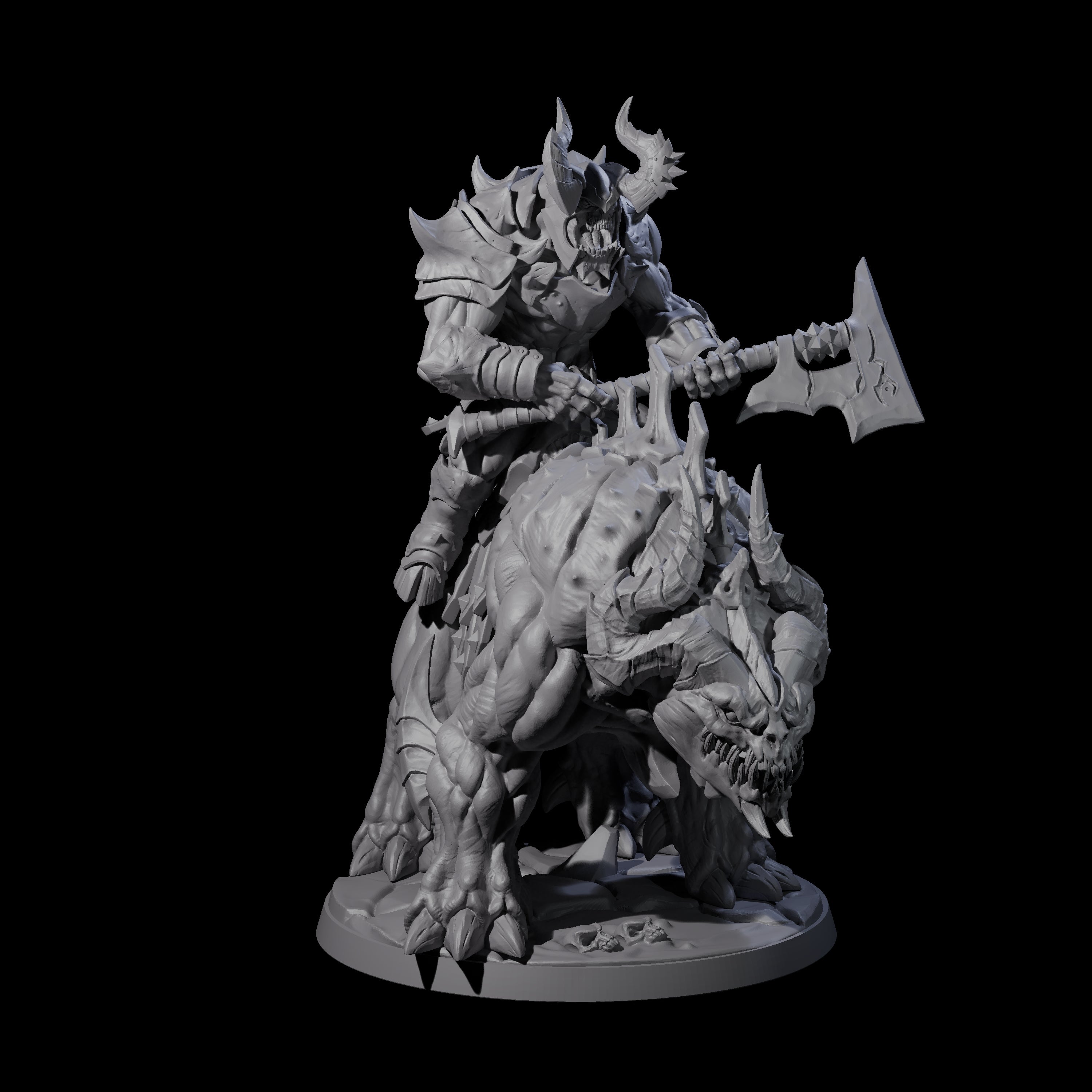 Demonic Ravager riding Hellhound D Miniature for Dungeons and Dragons, Pathfinder or other TTRPGs