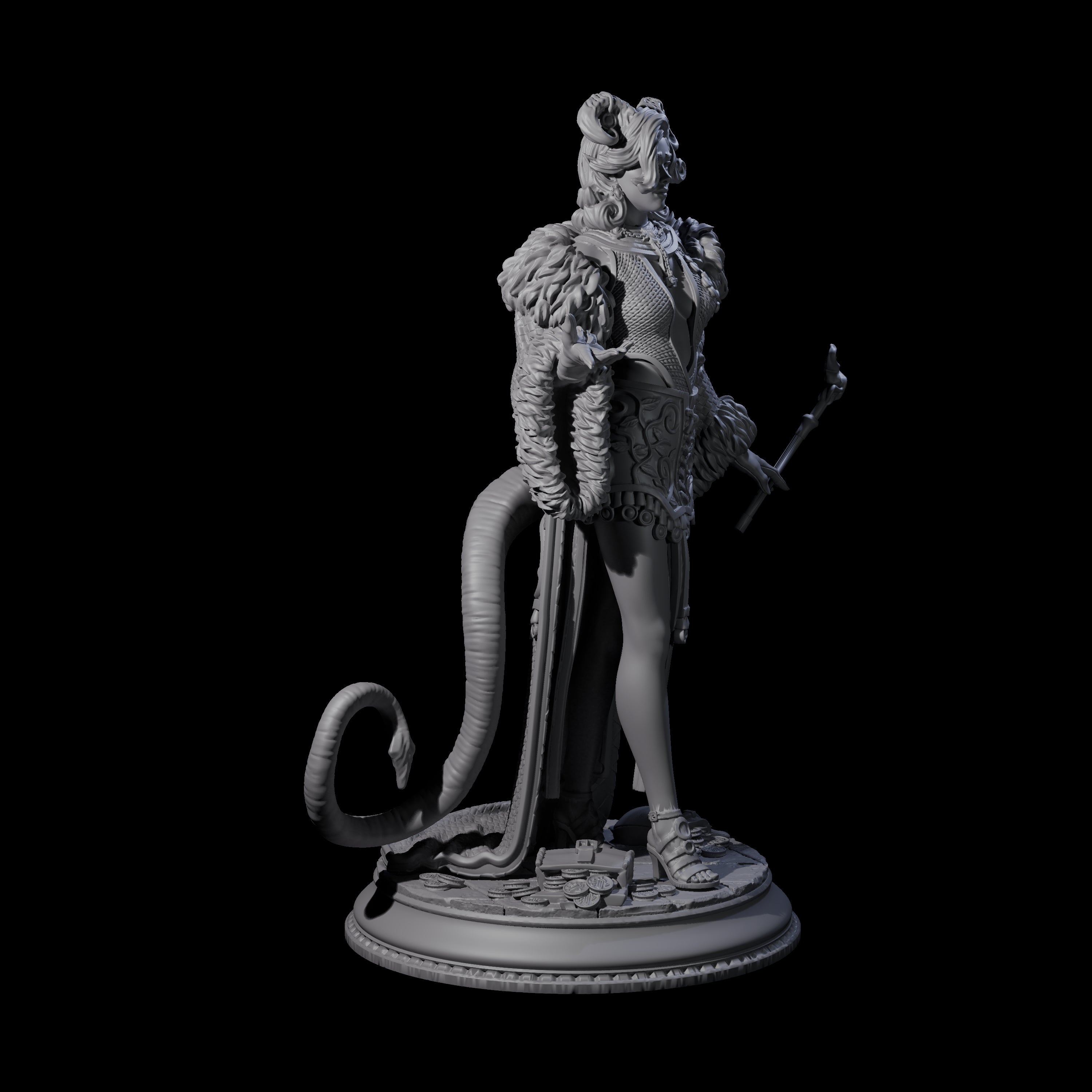 Demure Tiefling Aristocrat Miniature for Dungeons and Dragons, Pathfinder or other TTRPGs