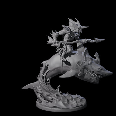 Dripping Sahuagin Warrior riding Shark A Miniature for Dungeons and Dragons, Pathfinder or other TTRPGs