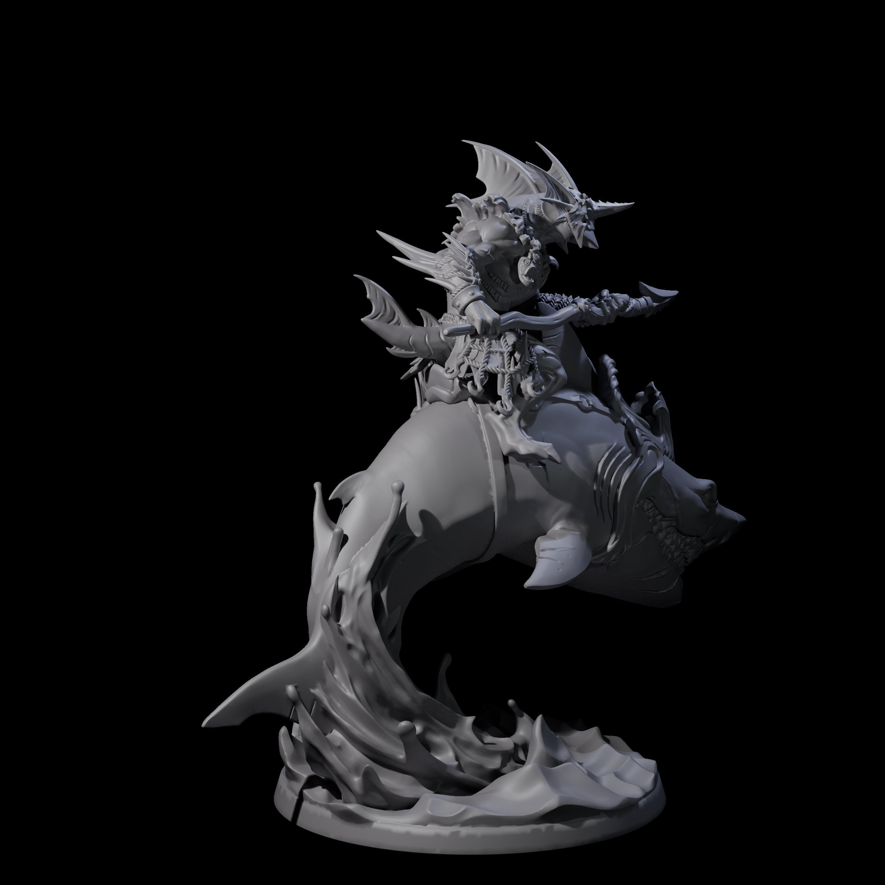 Dripping Sahuagin Warrior riding Shark A Miniature for Dungeons and Dragons, Pathfinder or other TTRPGs