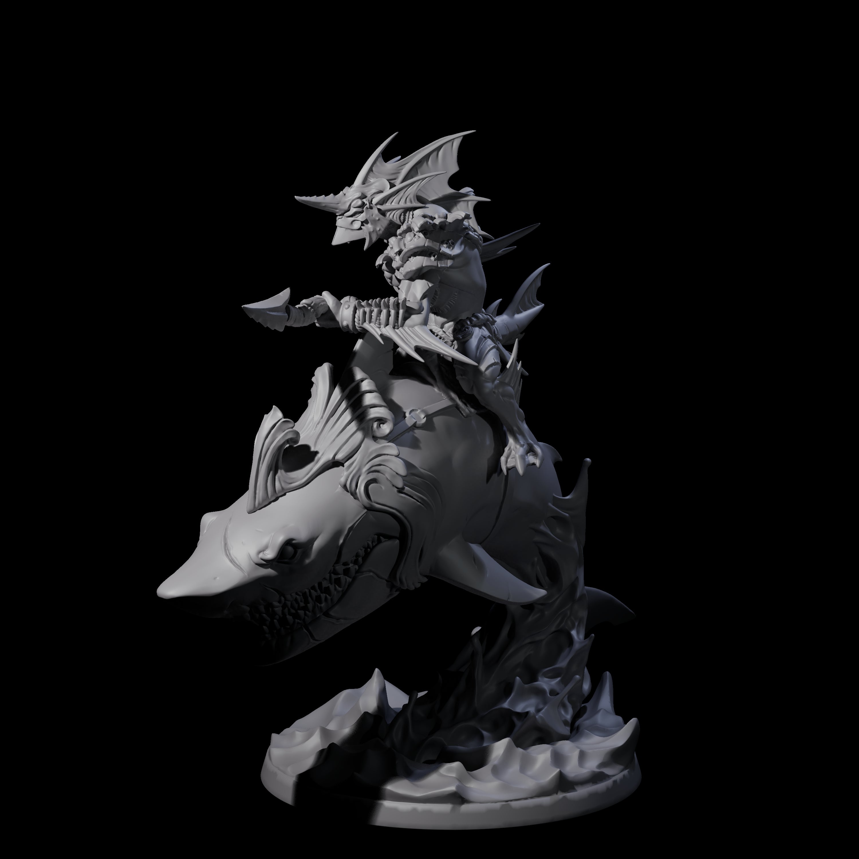 Dripping Sahuagin Warrior riding Shark A Miniature for Dungeons and Dragons, Pathfinder or other TTRPGs