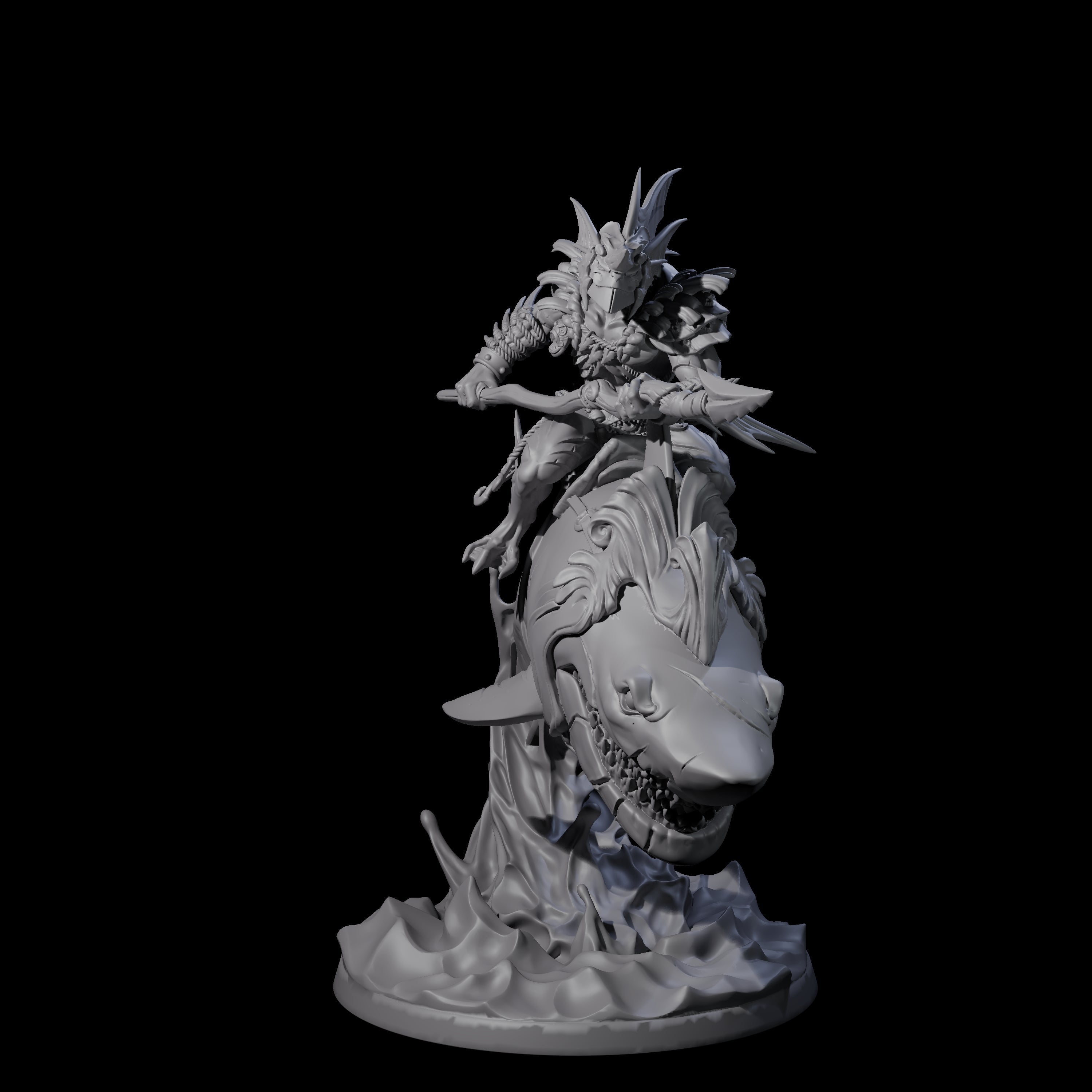 Dripping Sahuagin Warrior riding Shark A Miniature for Dungeons and Dragons, Pathfinder or other TTRPGs