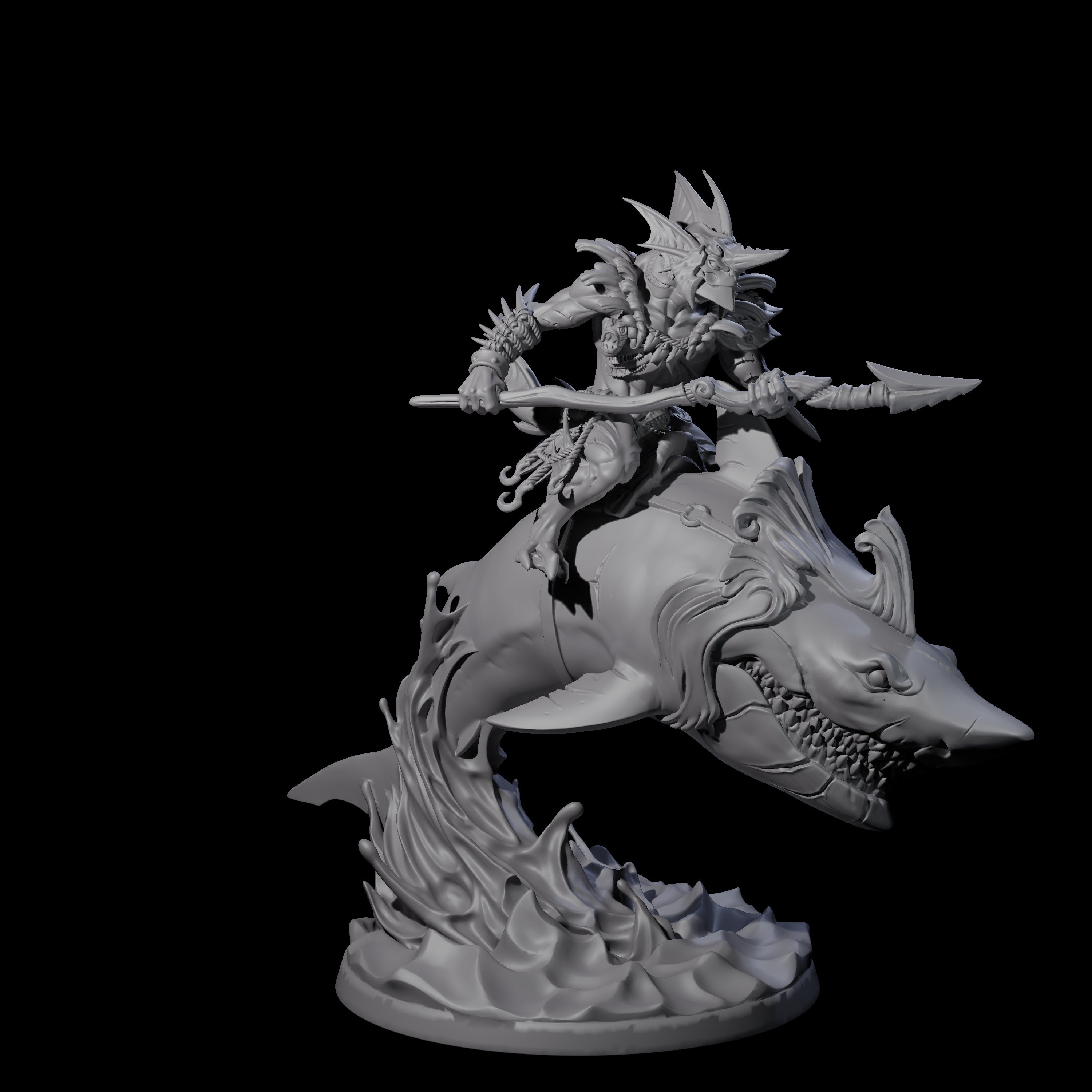 Dripping Sahuagin Warrior riding Shark A Miniature for Dungeons and Dragons, Pathfinder or other TTRPGs