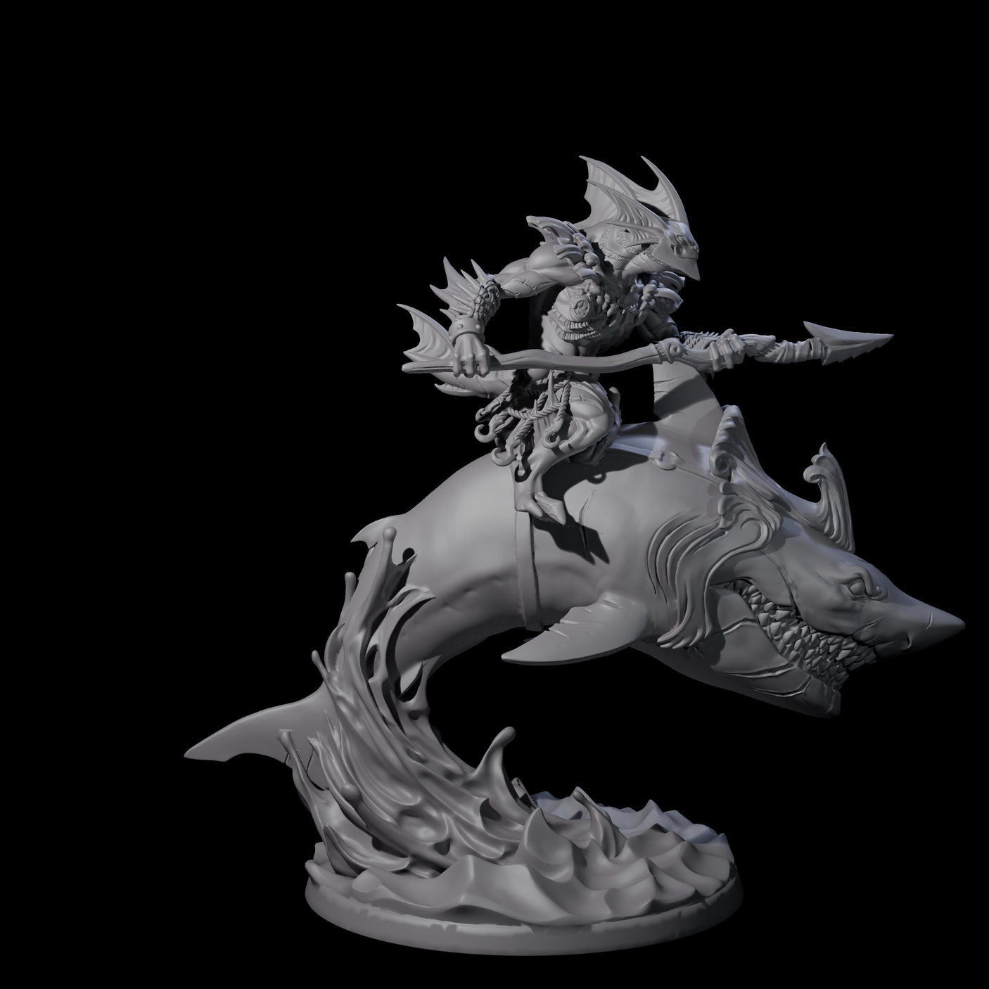 Dripping Sahuagin Warrior riding Shark A Miniature for Dungeons and Dragons, Pathfinder or other TTRPGs