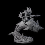 Dripping Sahuagin Warrior riding Shark A Miniature for Dungeons and Dragons, Pathfinder or other TTRPGs