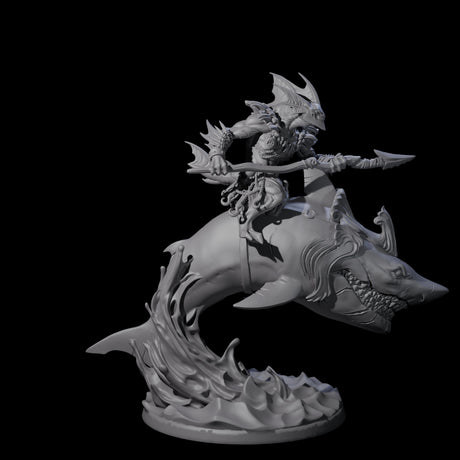 Dripping Sahuagin Warrior riding Shark A Miniature for Dungeons and Dragons, Pathfinder or other TTRPGs