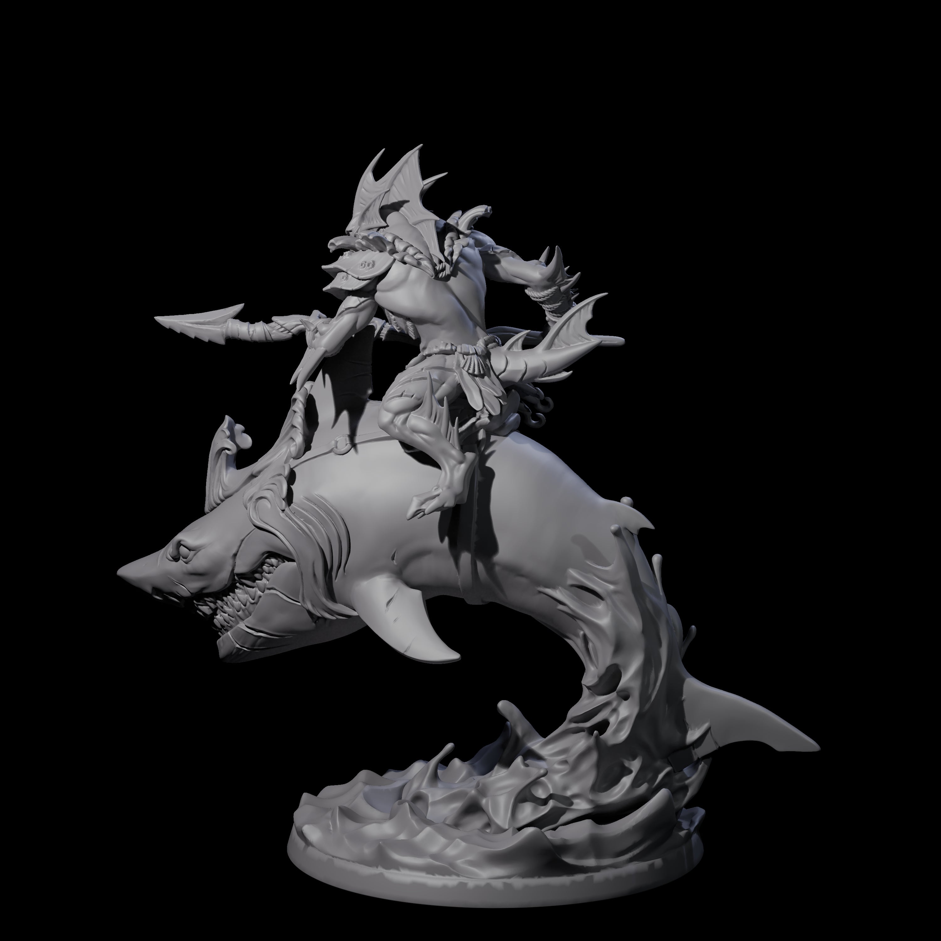 Dripping Sahuagin Warrior riding Shark A Miniature for Dungeons and Dragons, Pathfinder or other TTRPGs