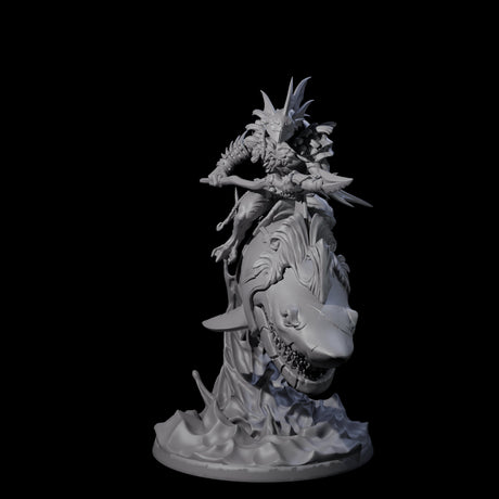 Dripping Sahuagin Warrior riding Shark A Miniature for Dungeons and Dragons, Pathfinder or other TTRPGs