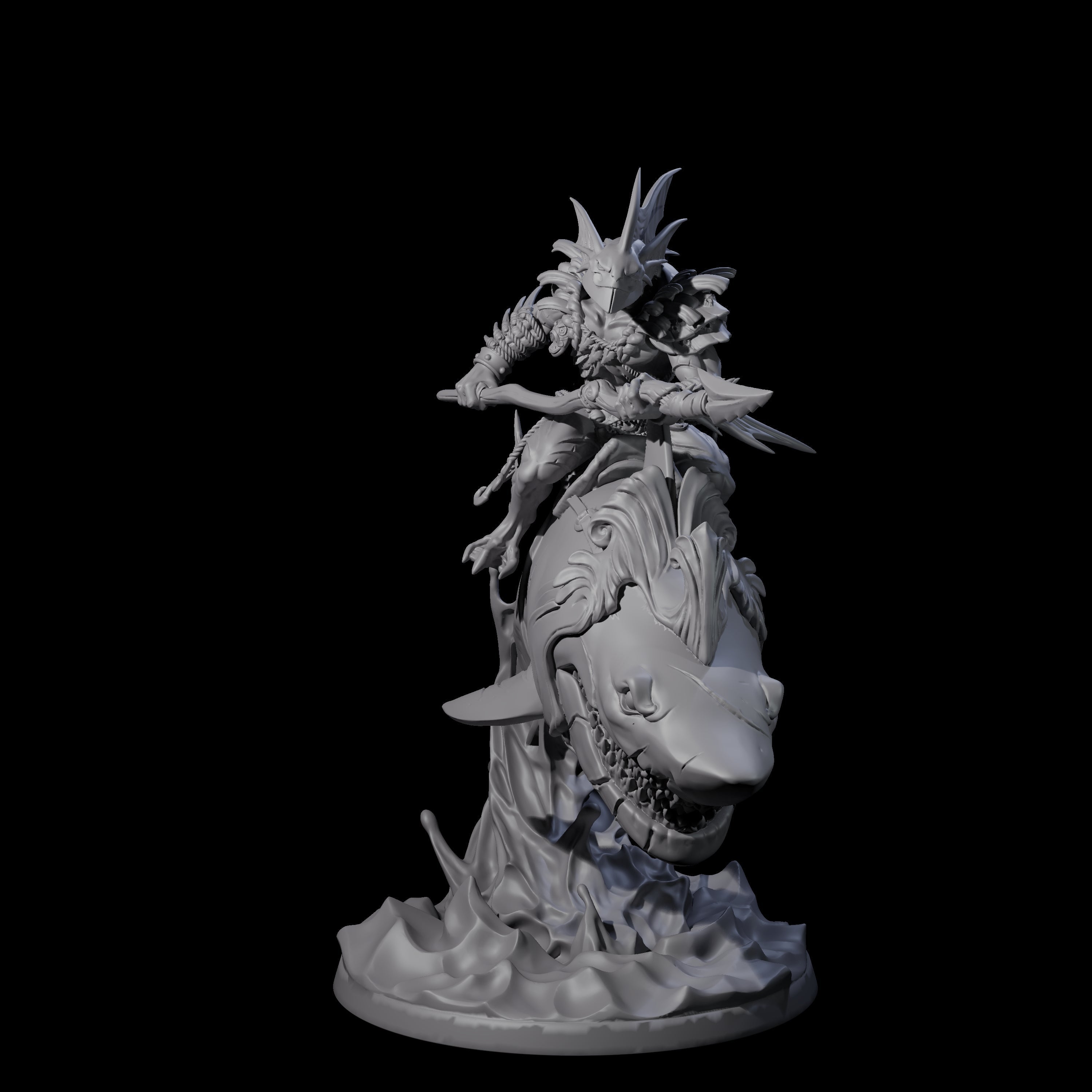 Dripping Sahuagin Warrior riding Shark A Miniature for Dungeons and Dragons, Pathfinder or other TTRPGs