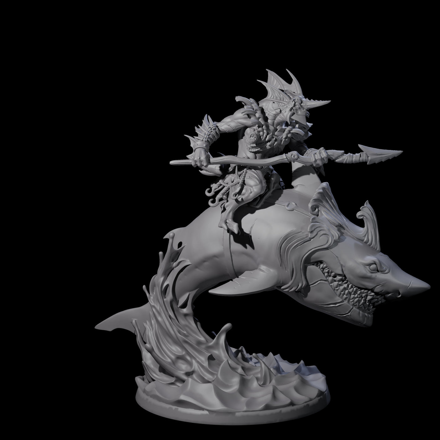 Dripping Sahuagin Warrior riding Shark A Miniature for Dungeons and Dragons, Pathfinder or other TTRPGs