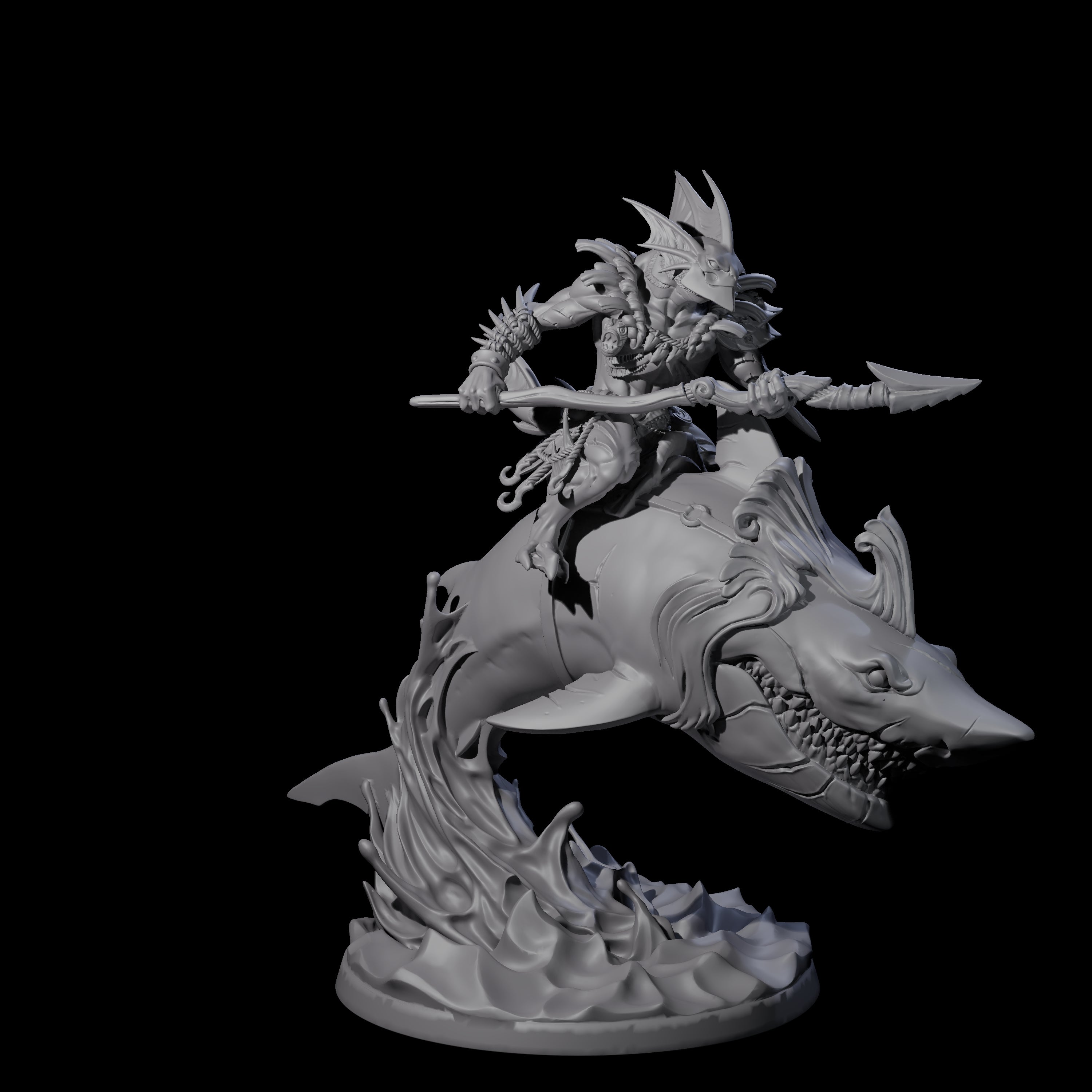 Dripping Sahuagin Warrior riding Shark A Miniature for Dungeons and Dragons, Pathfinder or other TTRPGs