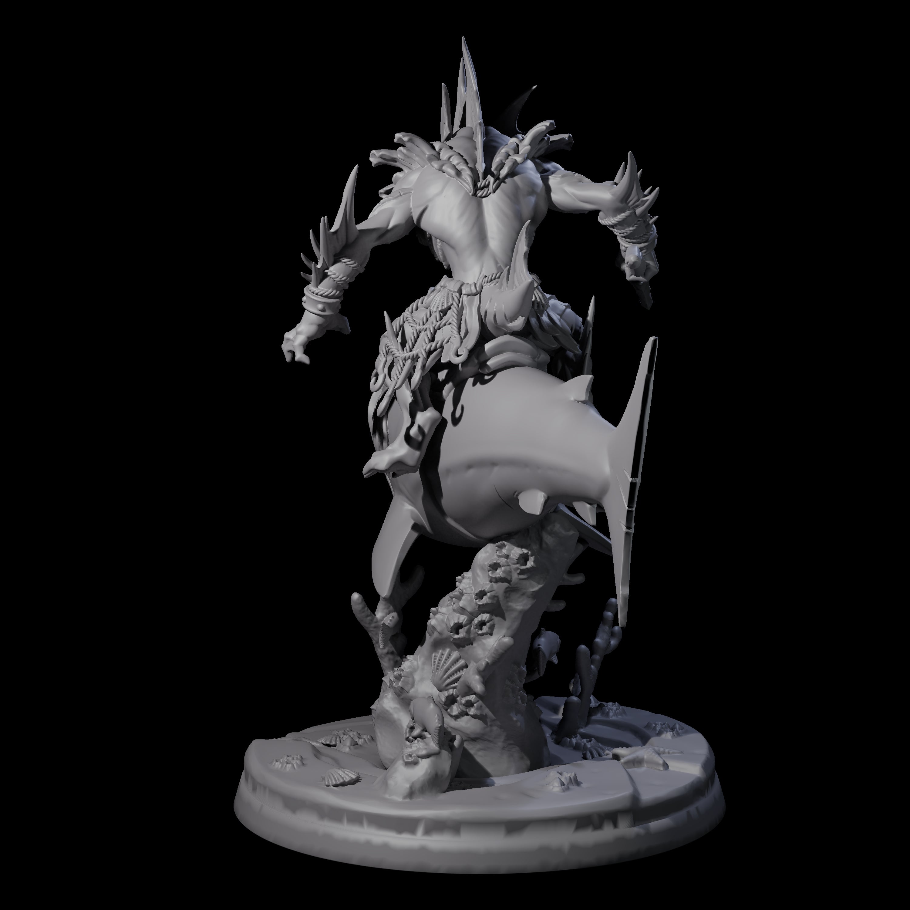 Dripping Sahuagin Warrior riding Shark B Miniature for Dungeons and Dragons, Pathfinder or other TTRPGs