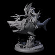Dripping Sahuagin Warrior riding Shark B Miniature for Dungeons and Dragons, Pathfinder or other TTRPGs