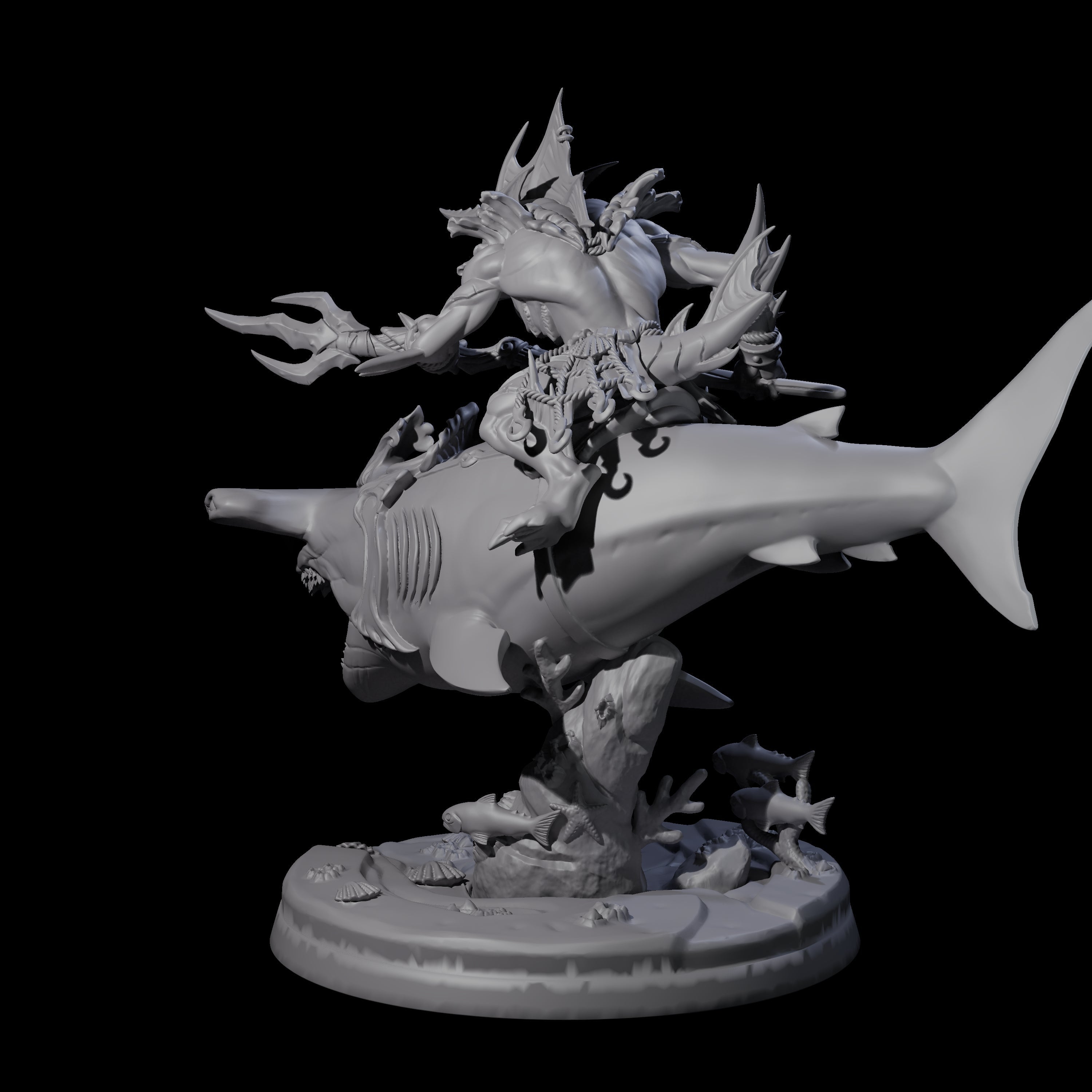 Dripping Sahuagin Warrior riding Shark C Miniature for Dungeons and Dragons, Pathfinder or other TTRPGs