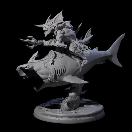 Dripping Sahuagin Warrior riding Shark C Miniature for Dungeons and Dragons, Pathfinder or other TTRPGs